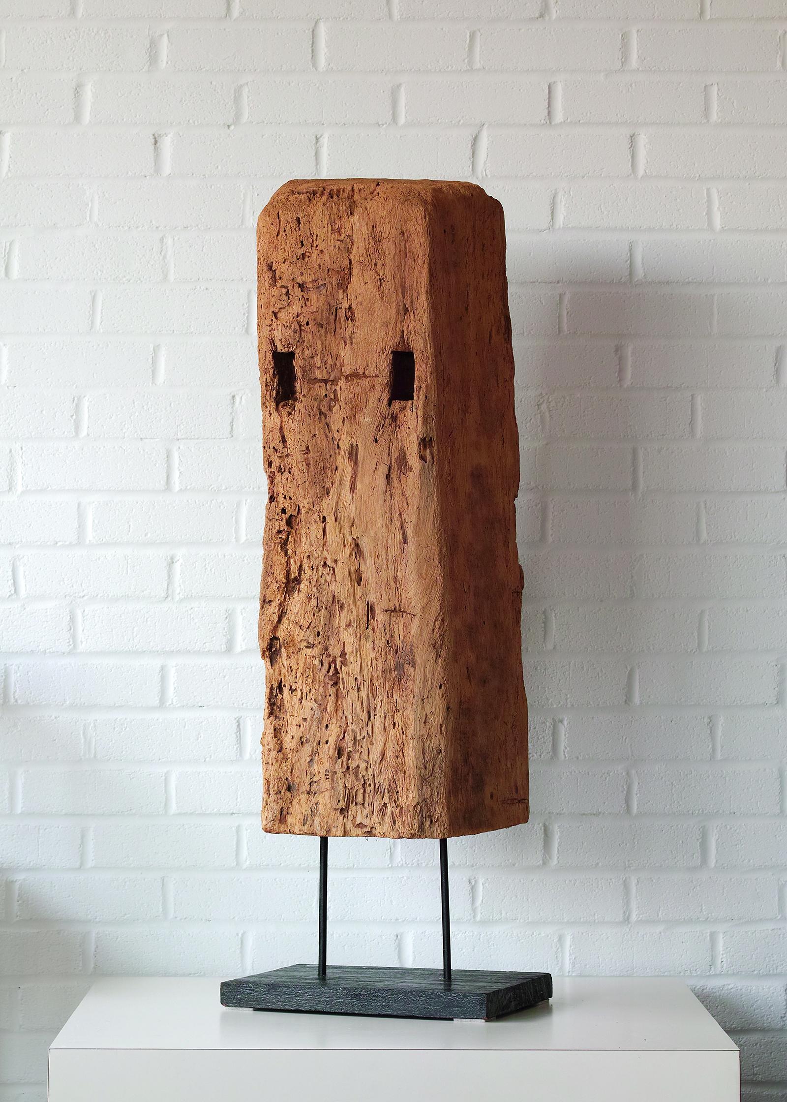 Wood Antique Primitive Indonesian Lesung Mortar Sculpture For Sale
