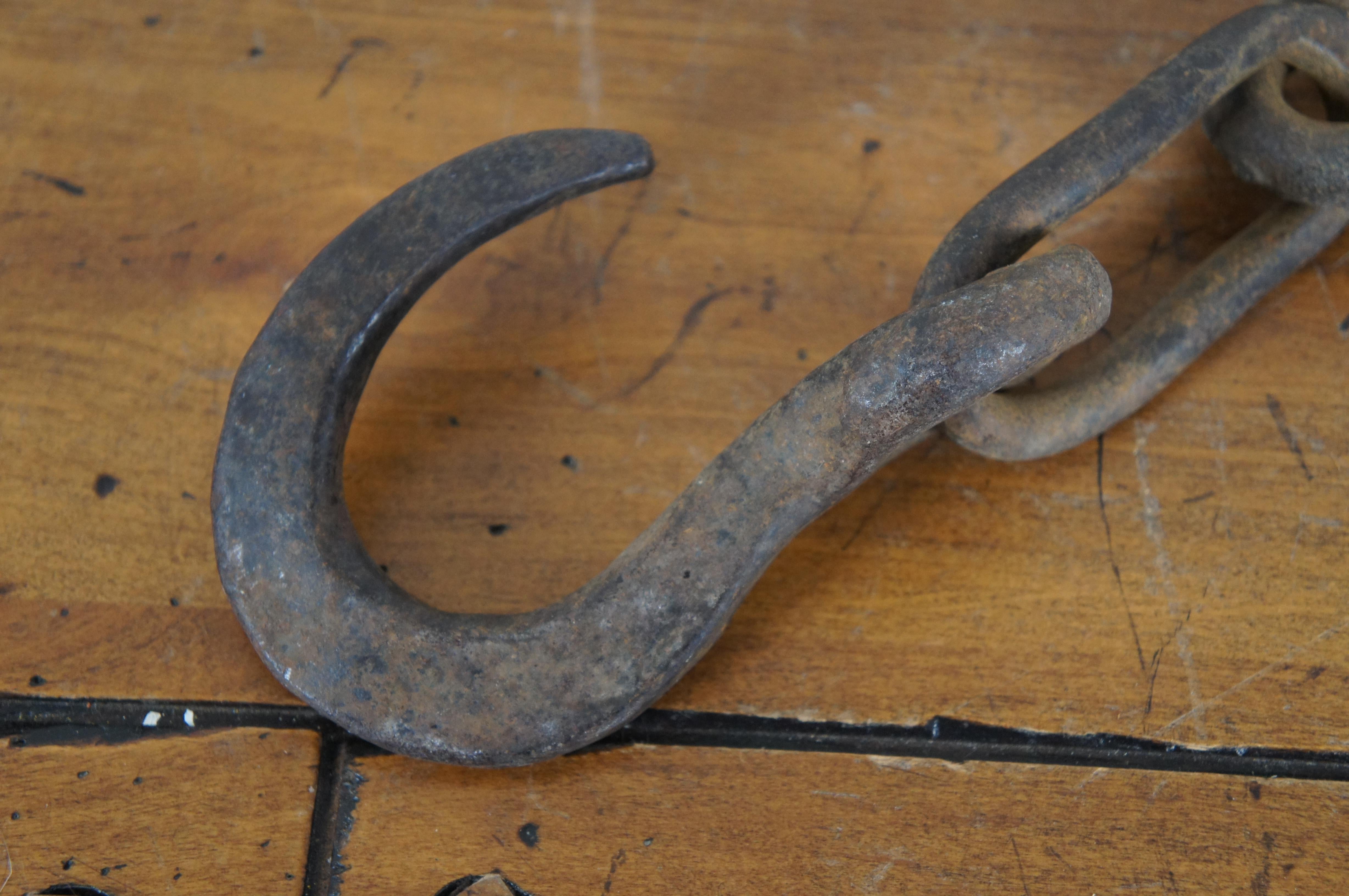 20th Century Antique Primitive Industrial Cast Iron & Wood Block Double Pulley Hook 16