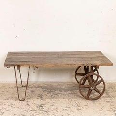 Antique Primitive Industrial Coffee Table Made from Old Work Cart