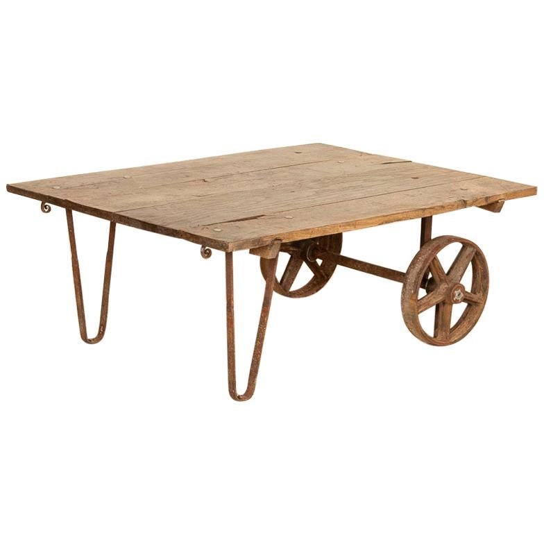 Antique Primitive Industrial Coffee Table Made from Old Work Cart at 1stDibs