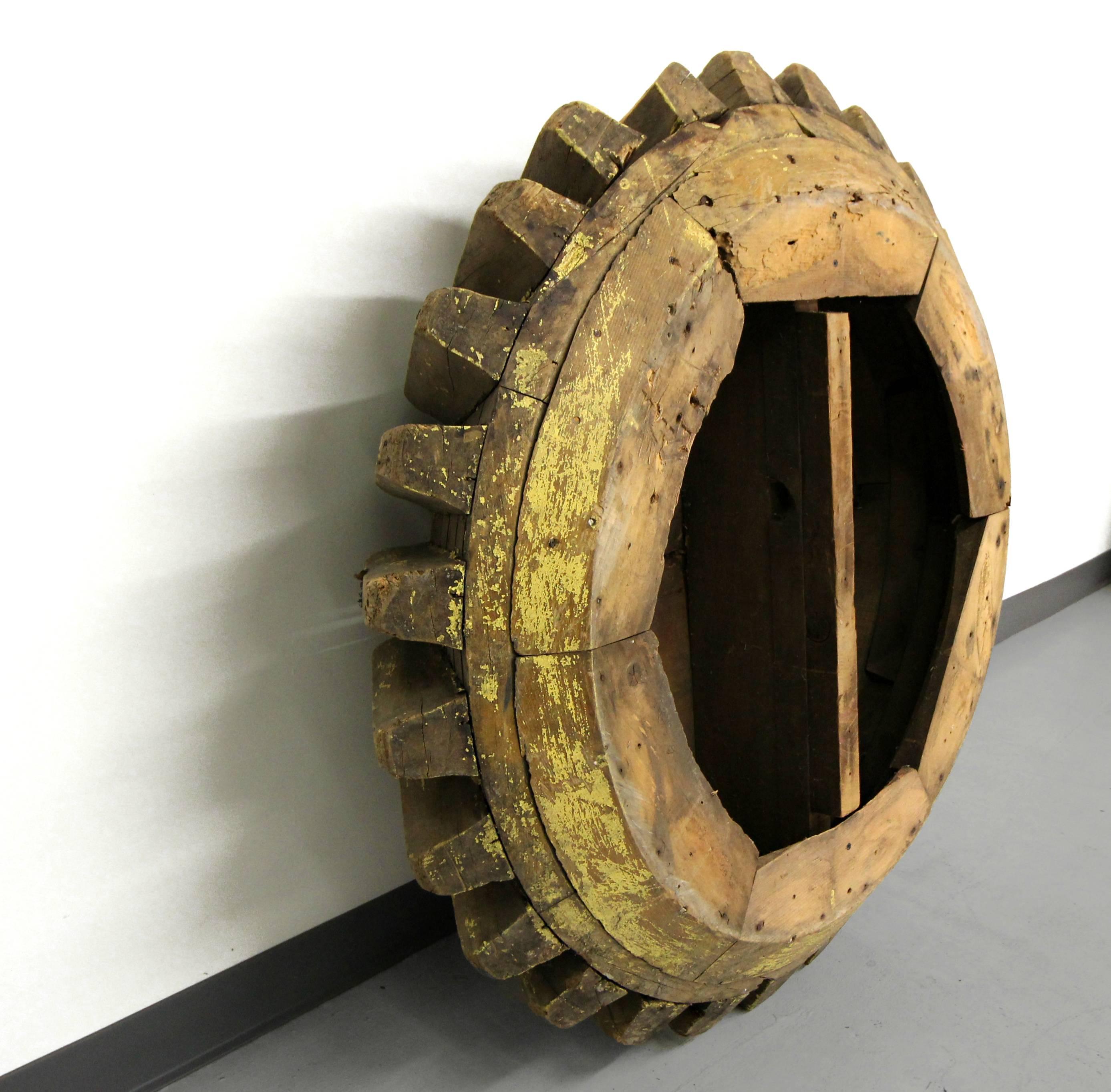 19th Century Antique Primitive Industrial Folk Art Wooden Gear Table