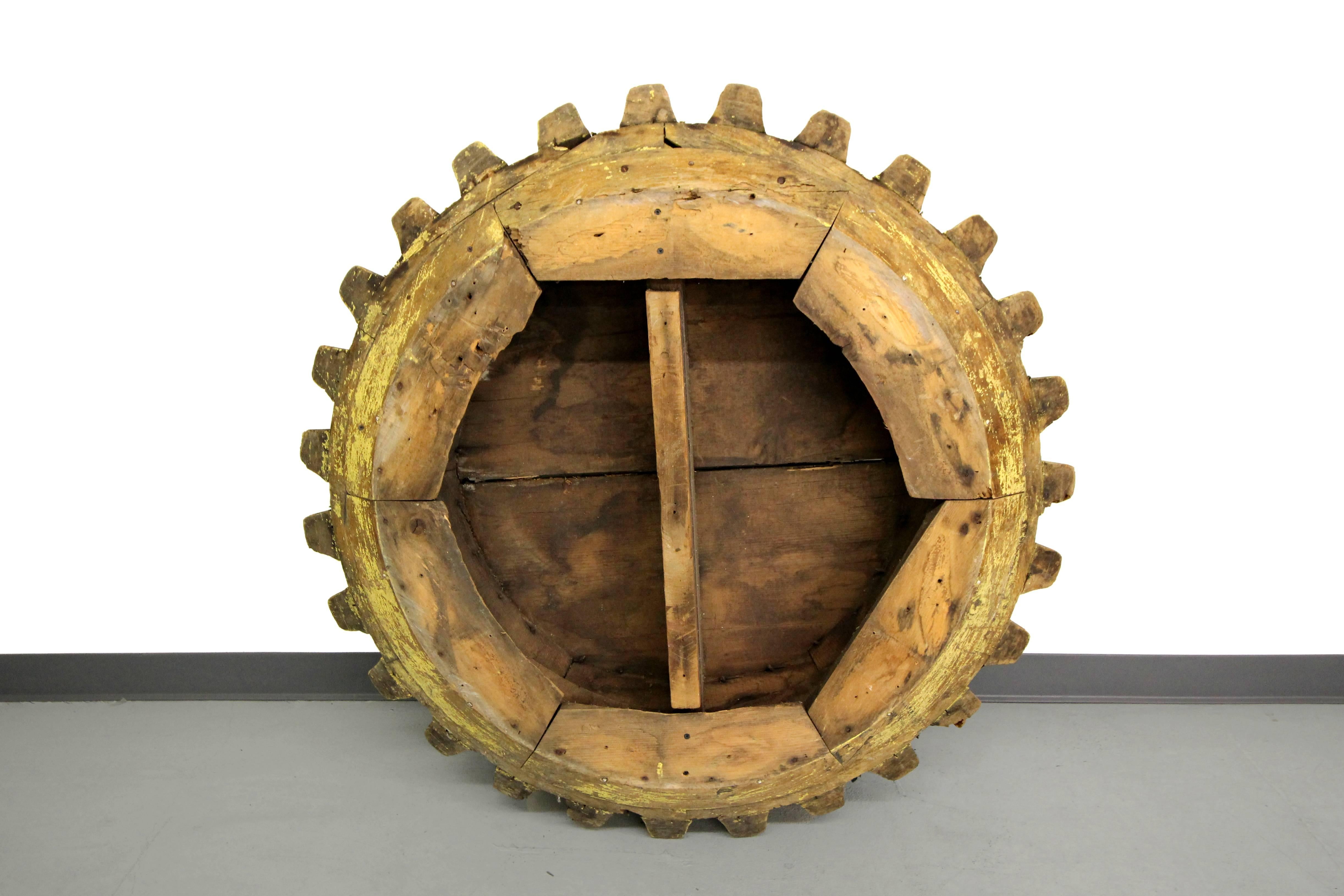 Antique Primitive Industrial Folk Art Wooden Gear Table 3