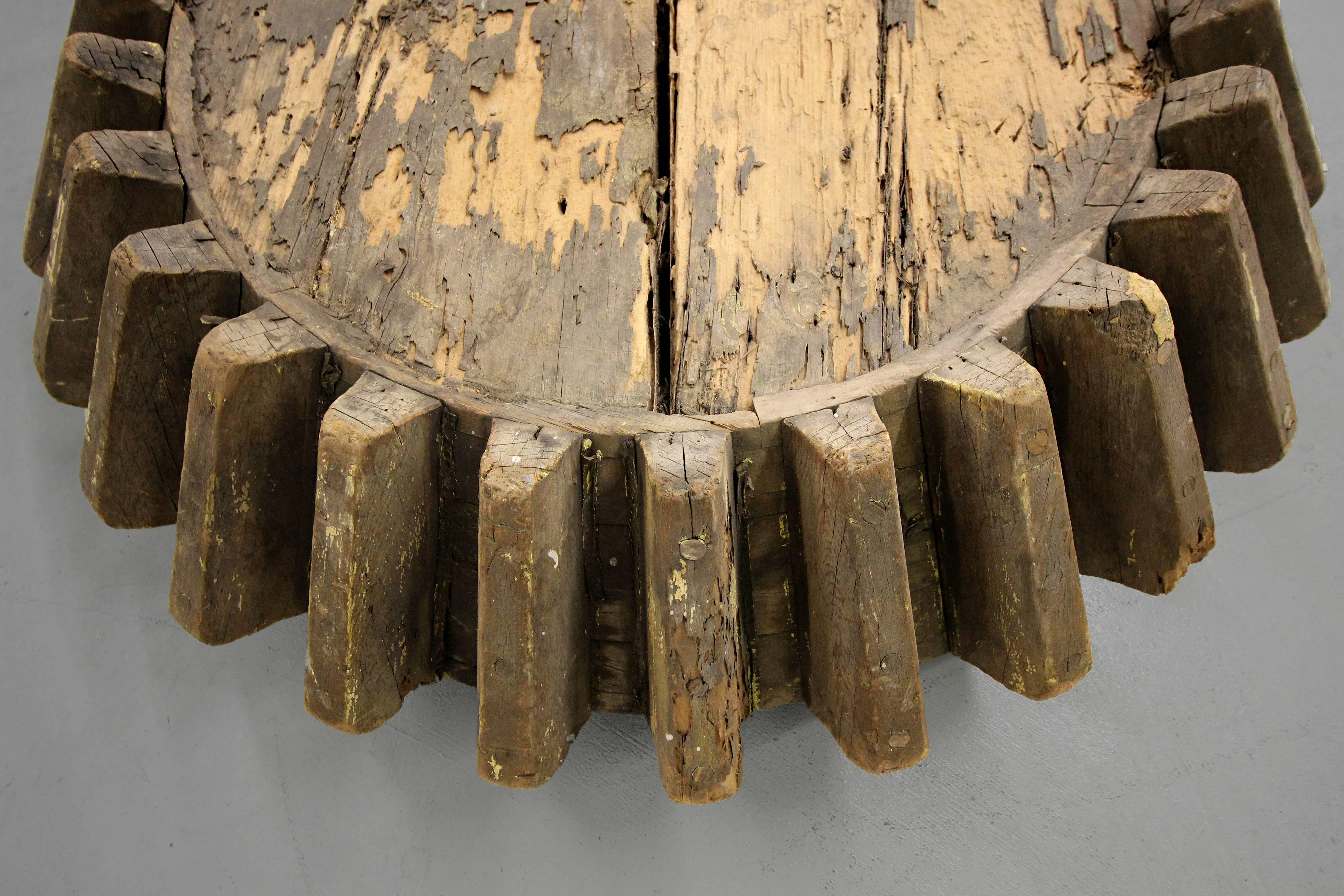Antique Primitive Industrial Folk Art Wooden Gear Table 4