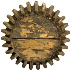 Antique Primitive Industrial Folk Art Wooden Gear Table