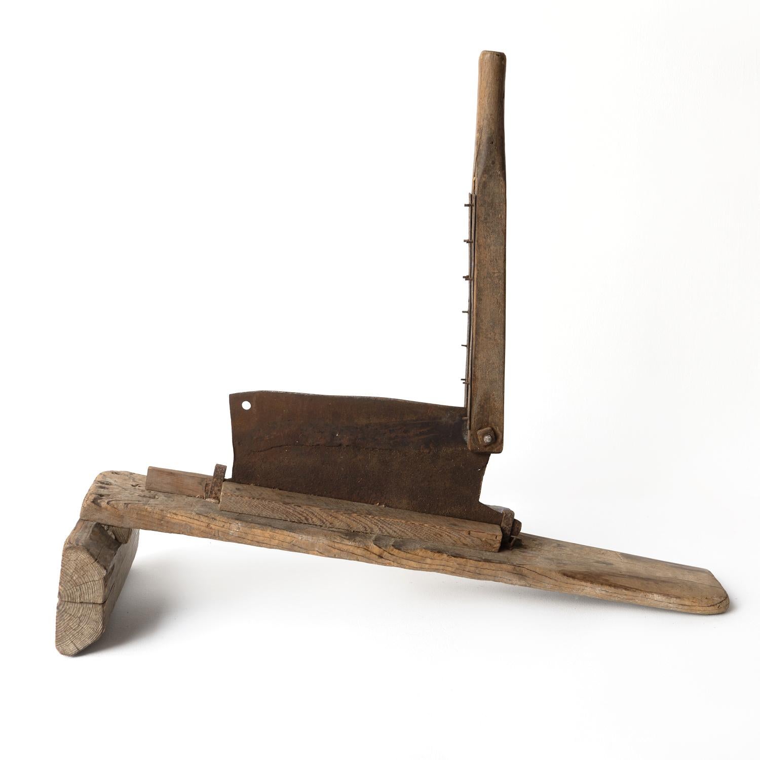 Meiji Antique Primitive Japanese Straw Cutter, Sculptural Rustic Farm Equipment For Sale