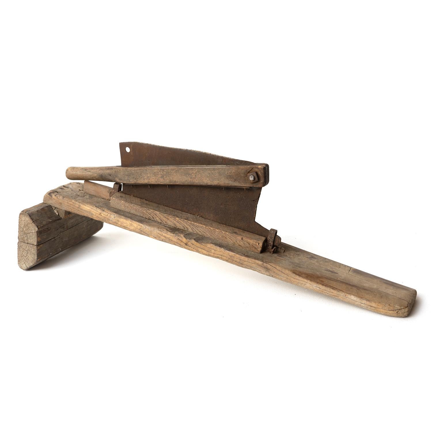 Hand-Crafted Antique Primitive Japanese Straw Cutter, Sculptural Rustic Farm Equipment For Sale