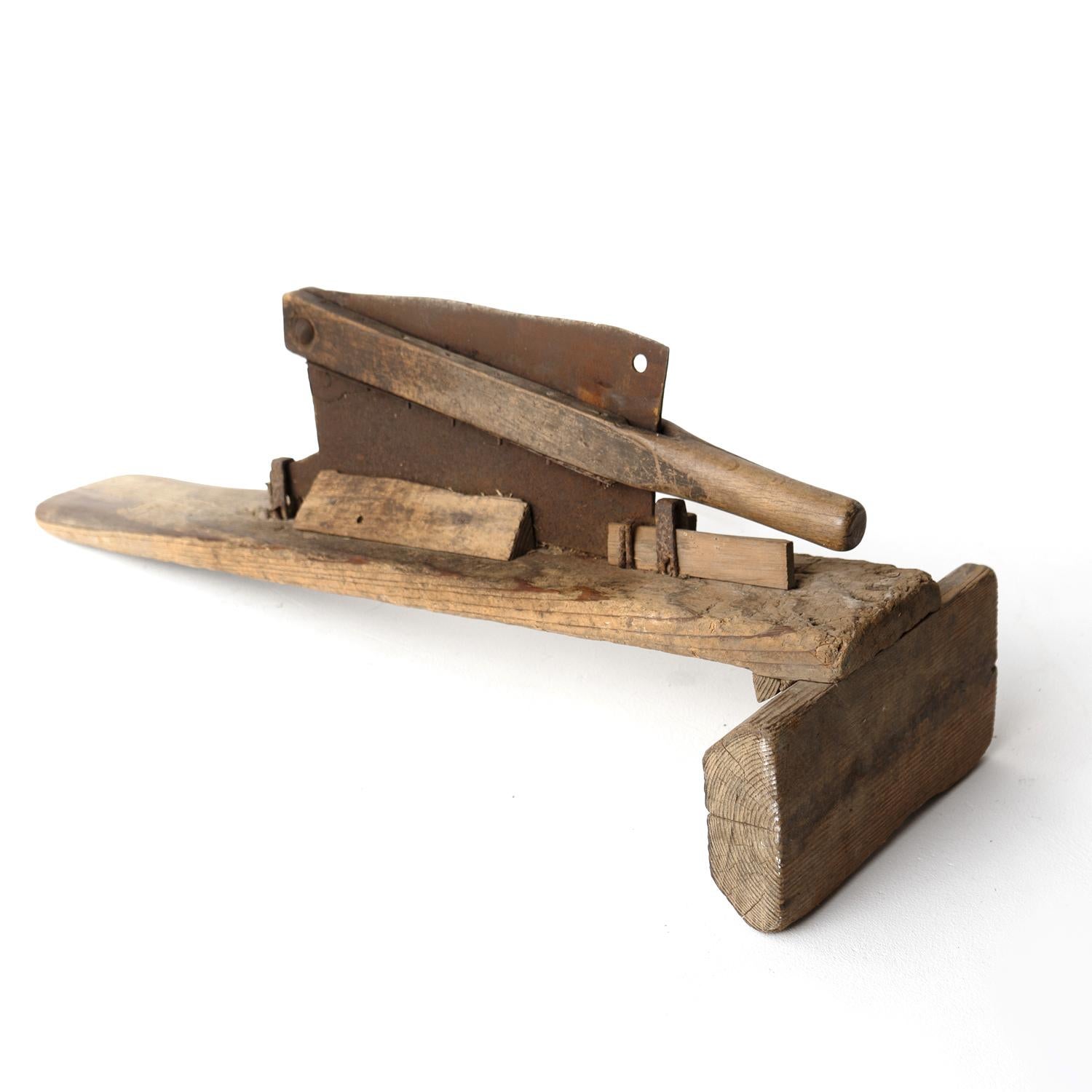 19th Century Antique Primitive Japanese Straw Cutter, Sculptural Rustic Farm Equipment For Sale
