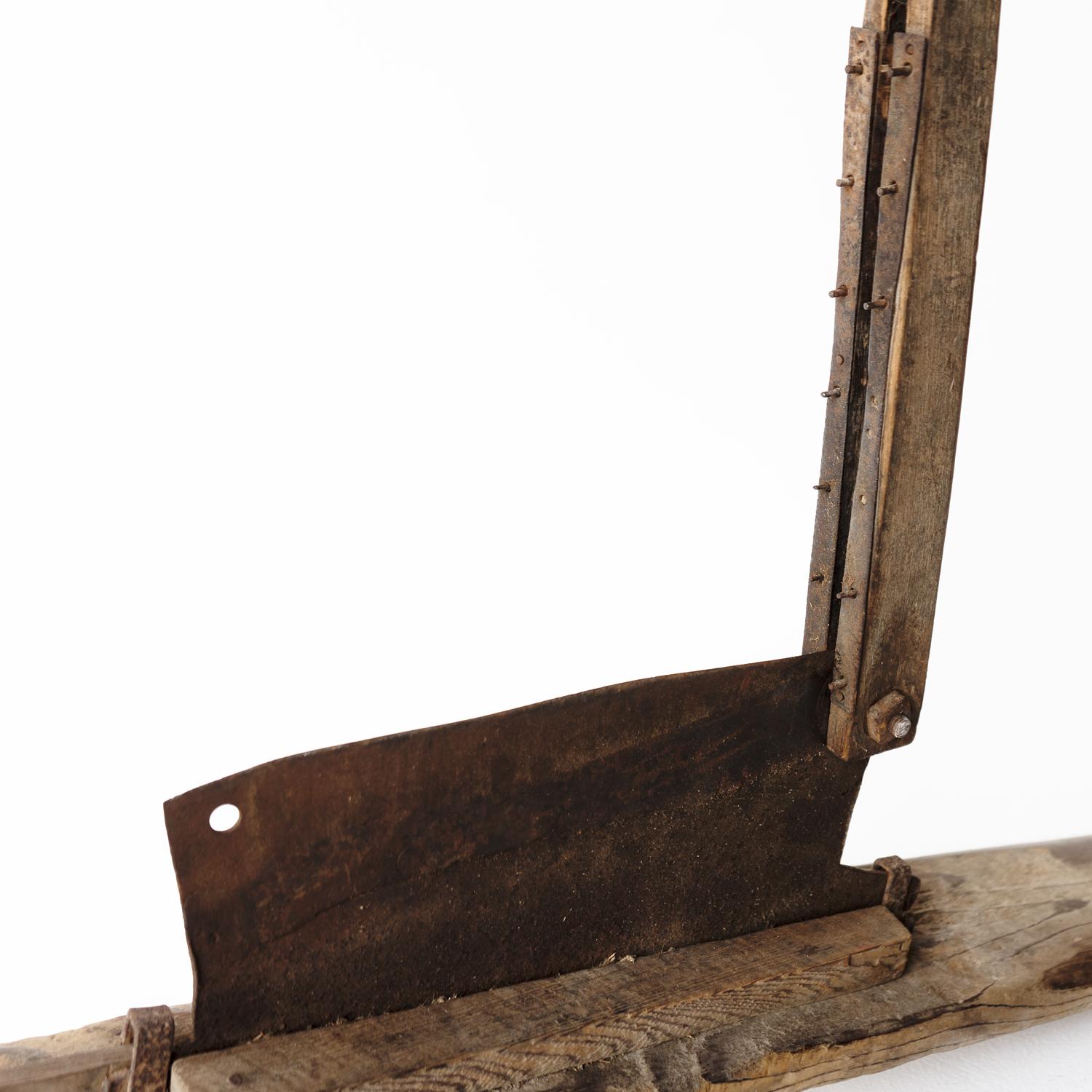 Antique Primitive Japanese Straw Cutter, Sculptural Rustic Farm Equipment For Sale 2