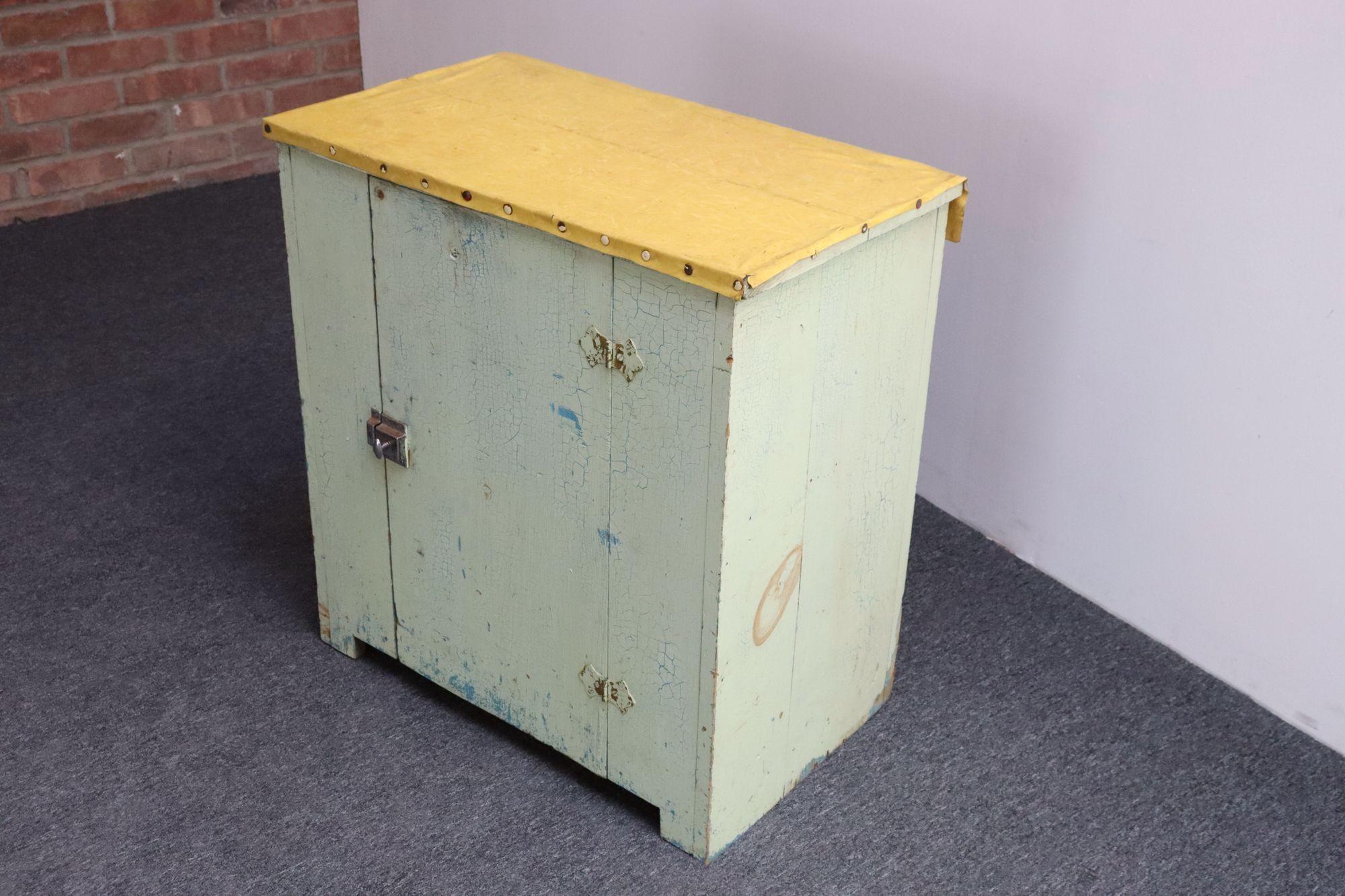 Metal Antique Primitive Jelly Cupboard with Hinged Door and Interior Shelf For Sale