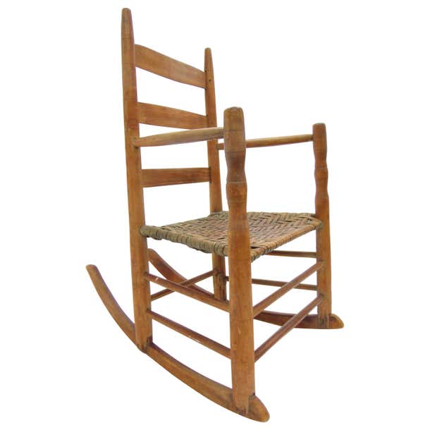 Antique Primitive Ladder Back Rocking Chair with Splint Seat Early 19th ...