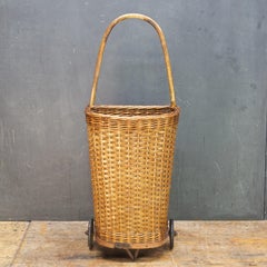 Antique Market Wicker Rolling Cart Basket Farmhouse Relic Woven