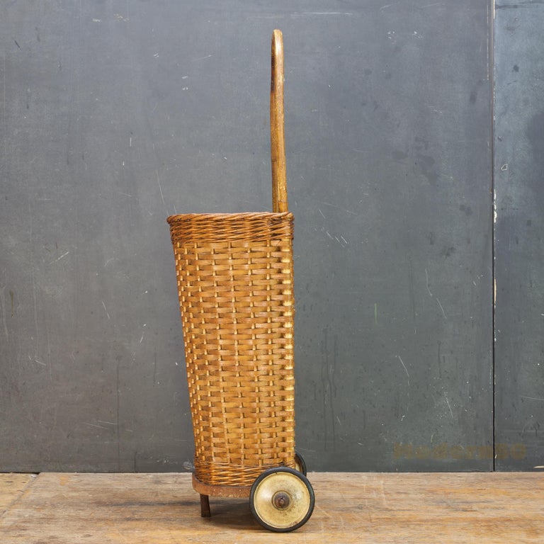 Antique Market Wicker Rolling Cart Basket Farmhouse Relic Woven For