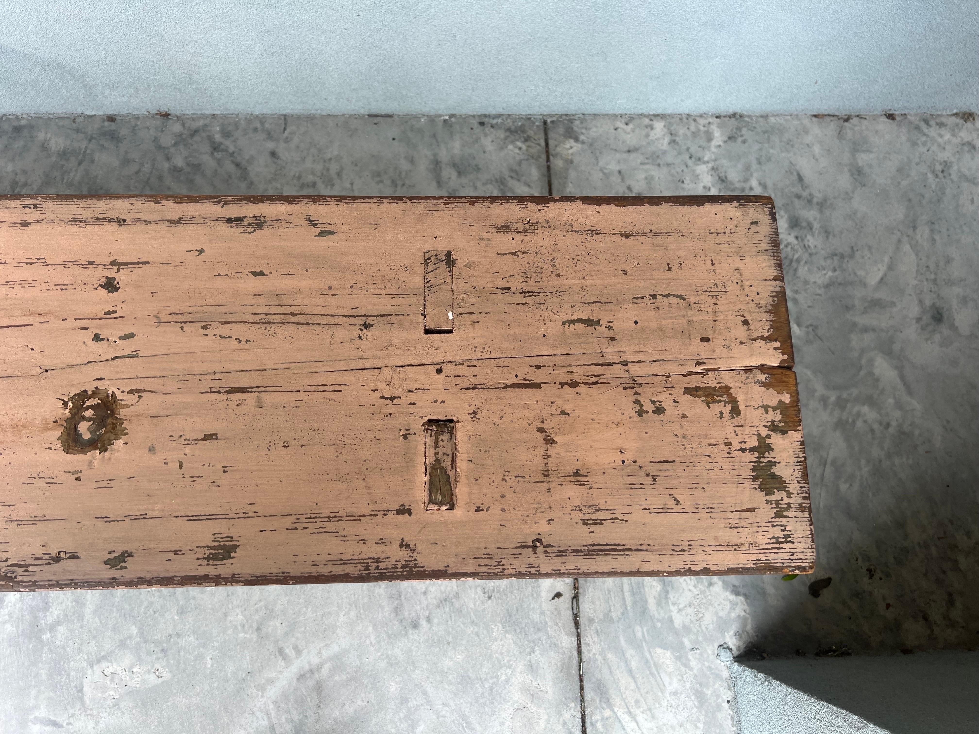 Antique Primitive Mortised Trestle Bench In Good Condition In Charleston, SC