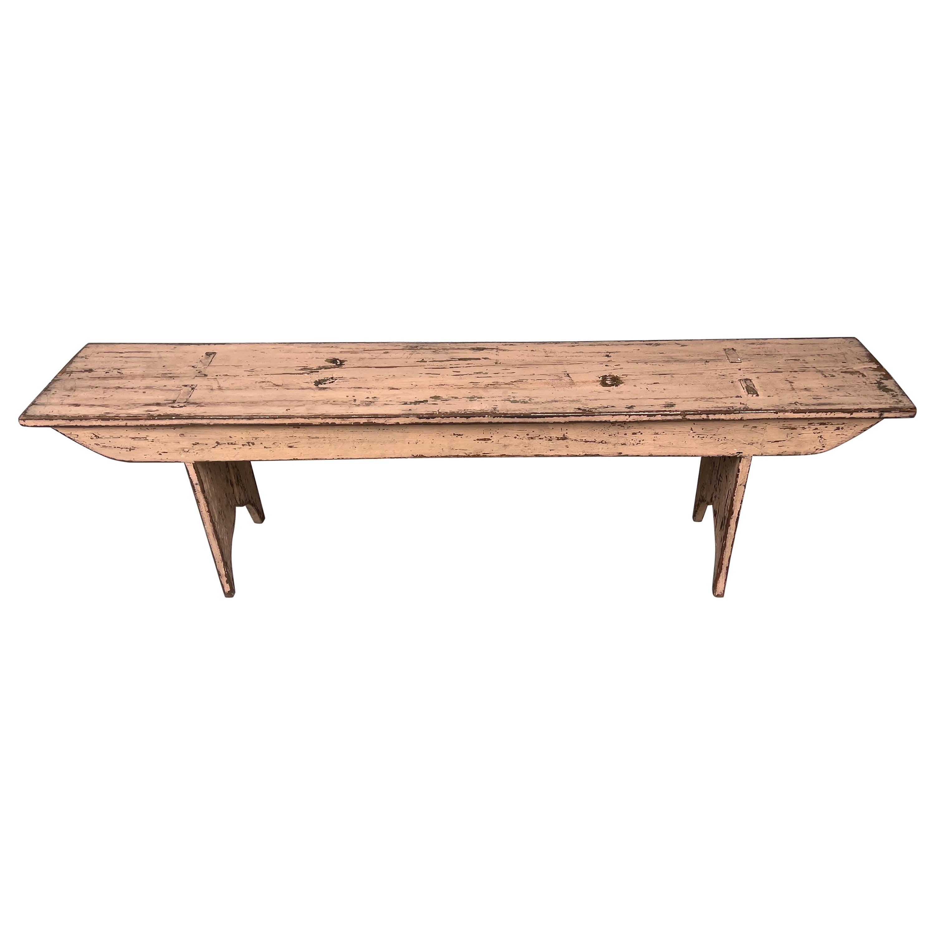 Antique Primitive Mortised Trestle Bench