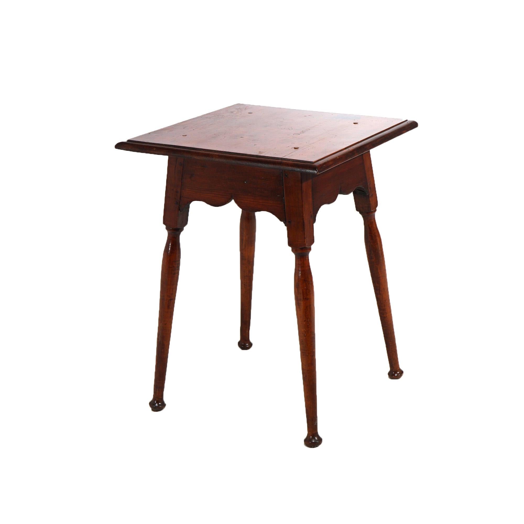American Antique Primitive New England School Tiger Maple & Pine Side Table Circa 1810