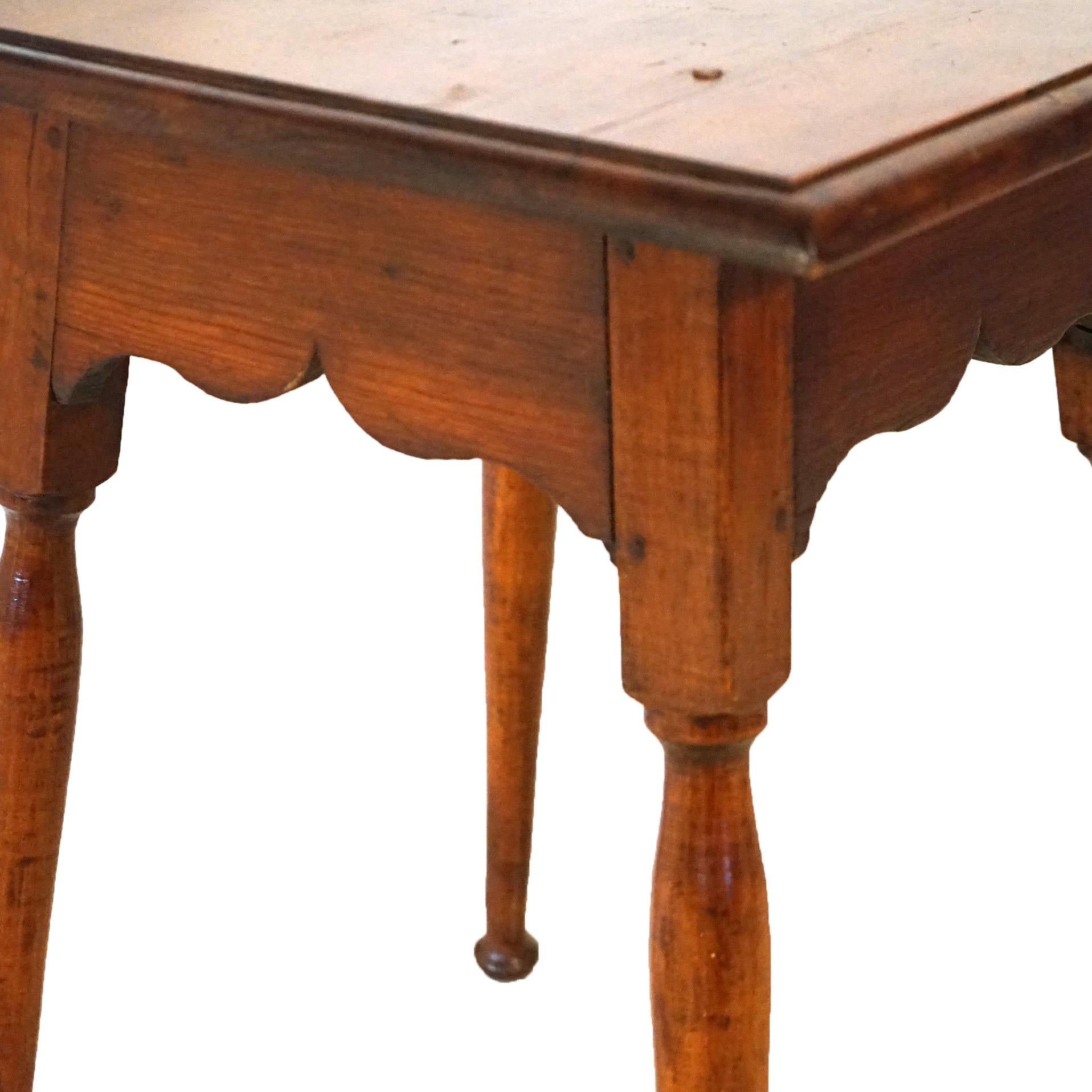 19th Century Antique Primitive New England School Tiger Maple & Pine Side Table Circa 1810