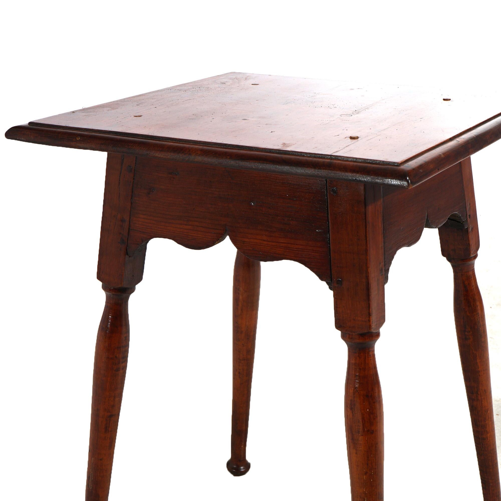Antique Primitive New England School Tiger Maple & Pine Side Table Circa 1810 4