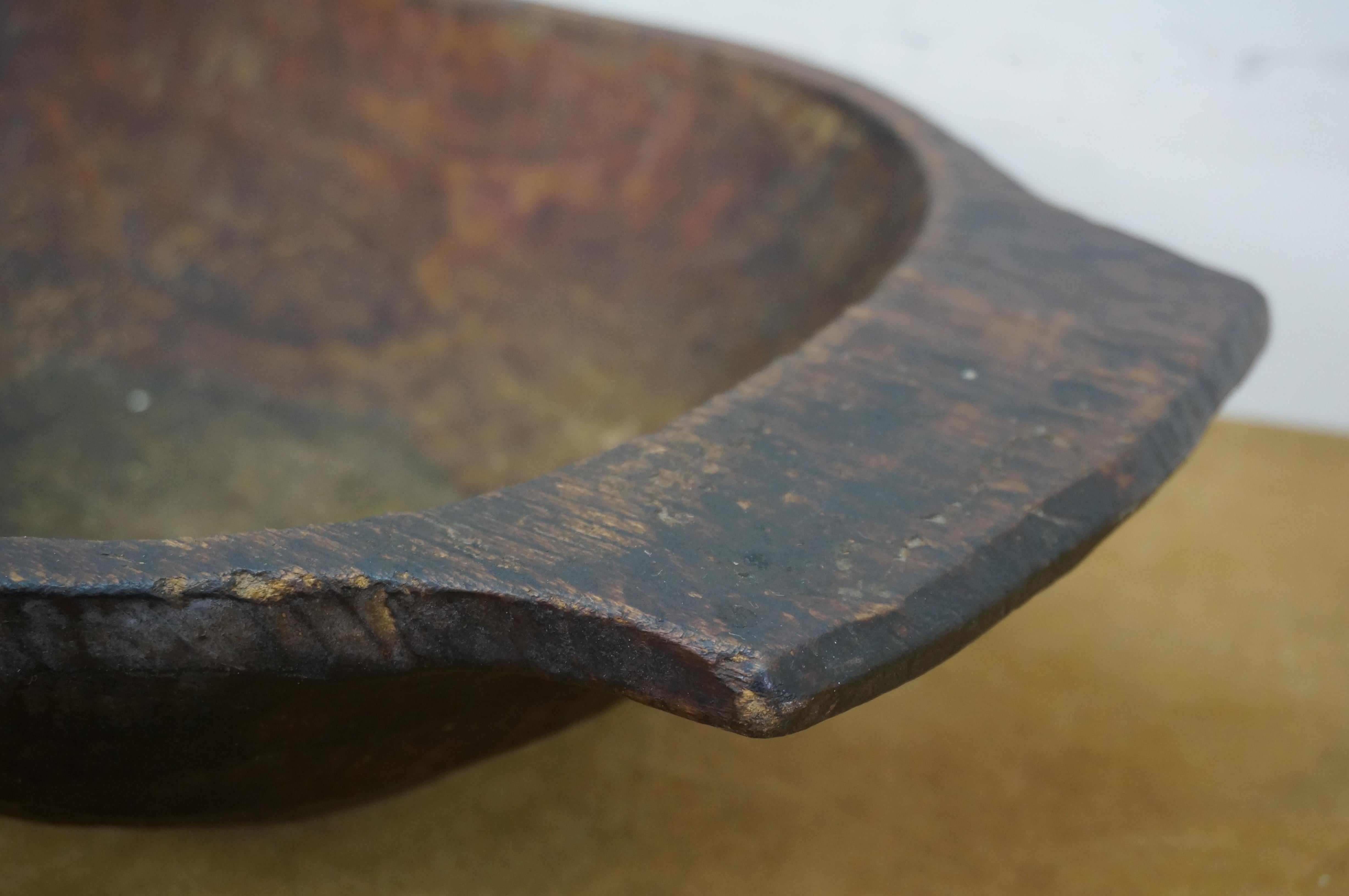 Antique Primitive Oak Farmhouse Dough Bowl Trough Trencher Treen 25