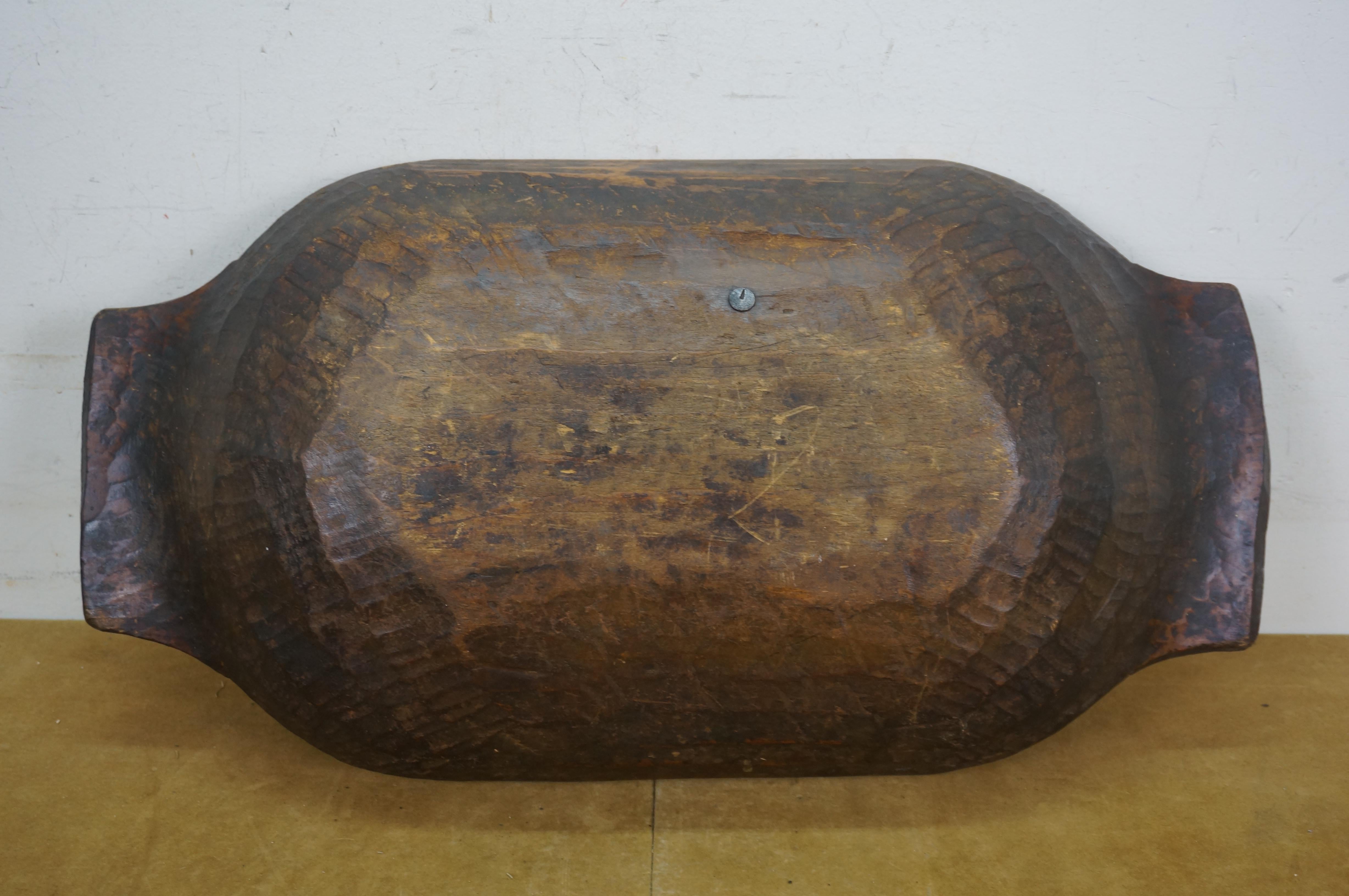 Antique Primitive Oak Farmhouse Dough Bowl Trough Trencher Treen 25
