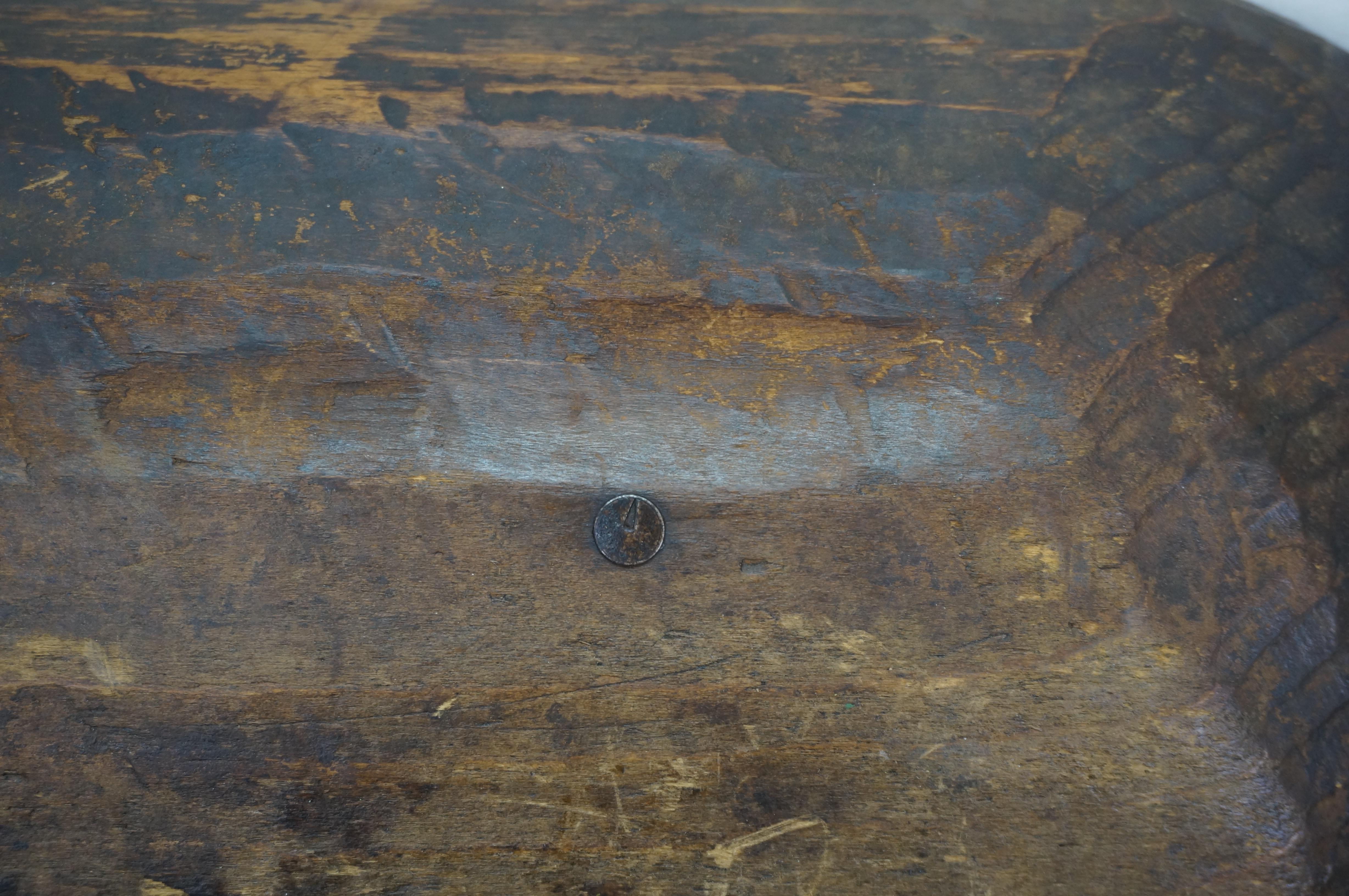 Antique Primitive Oak Farmhouse Dough Bowl Trough Trencher Treen 25