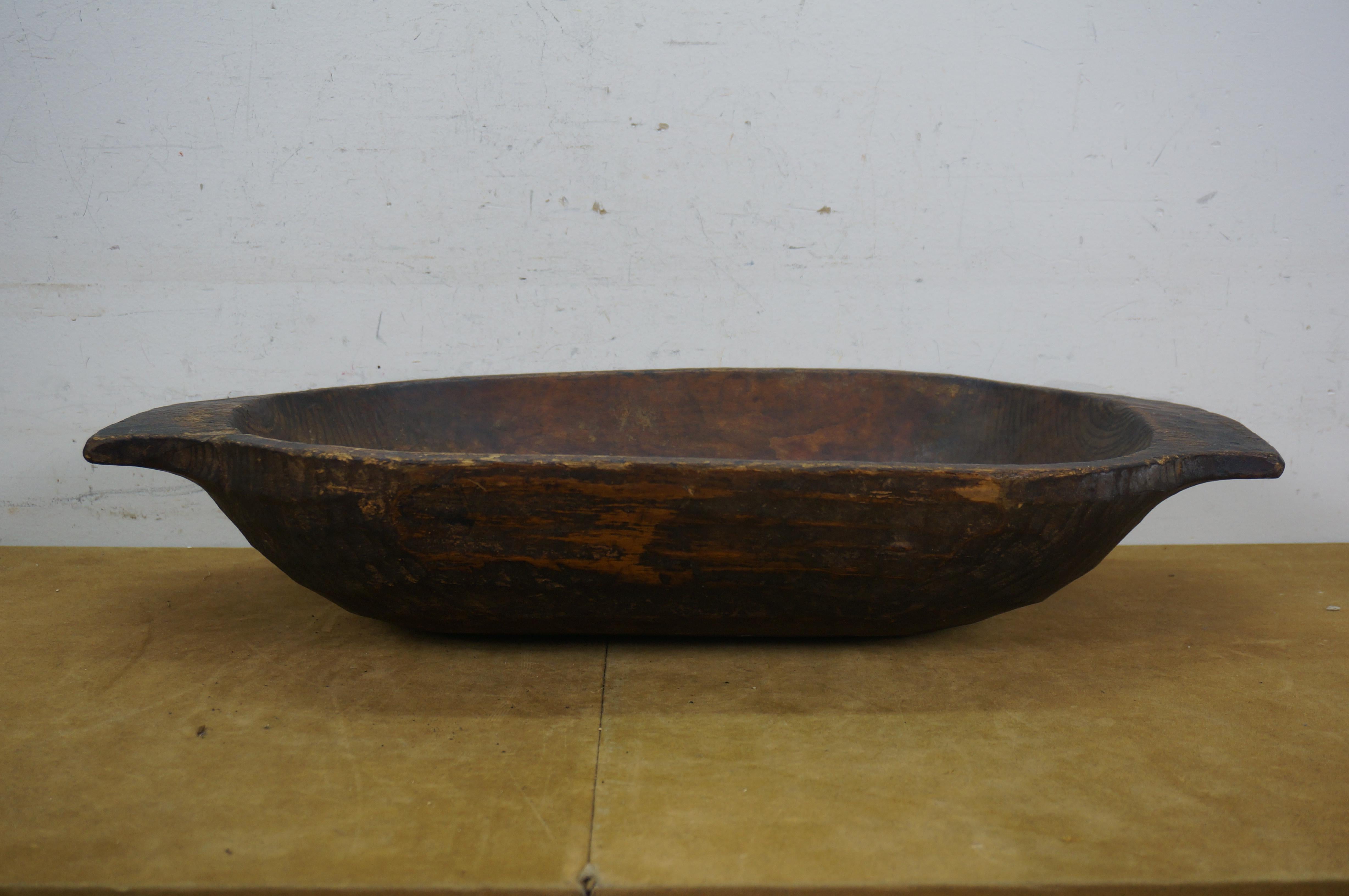 American Antique Primitive Oak Farmhouse Dough Bowl Trough Trencher Treen 25