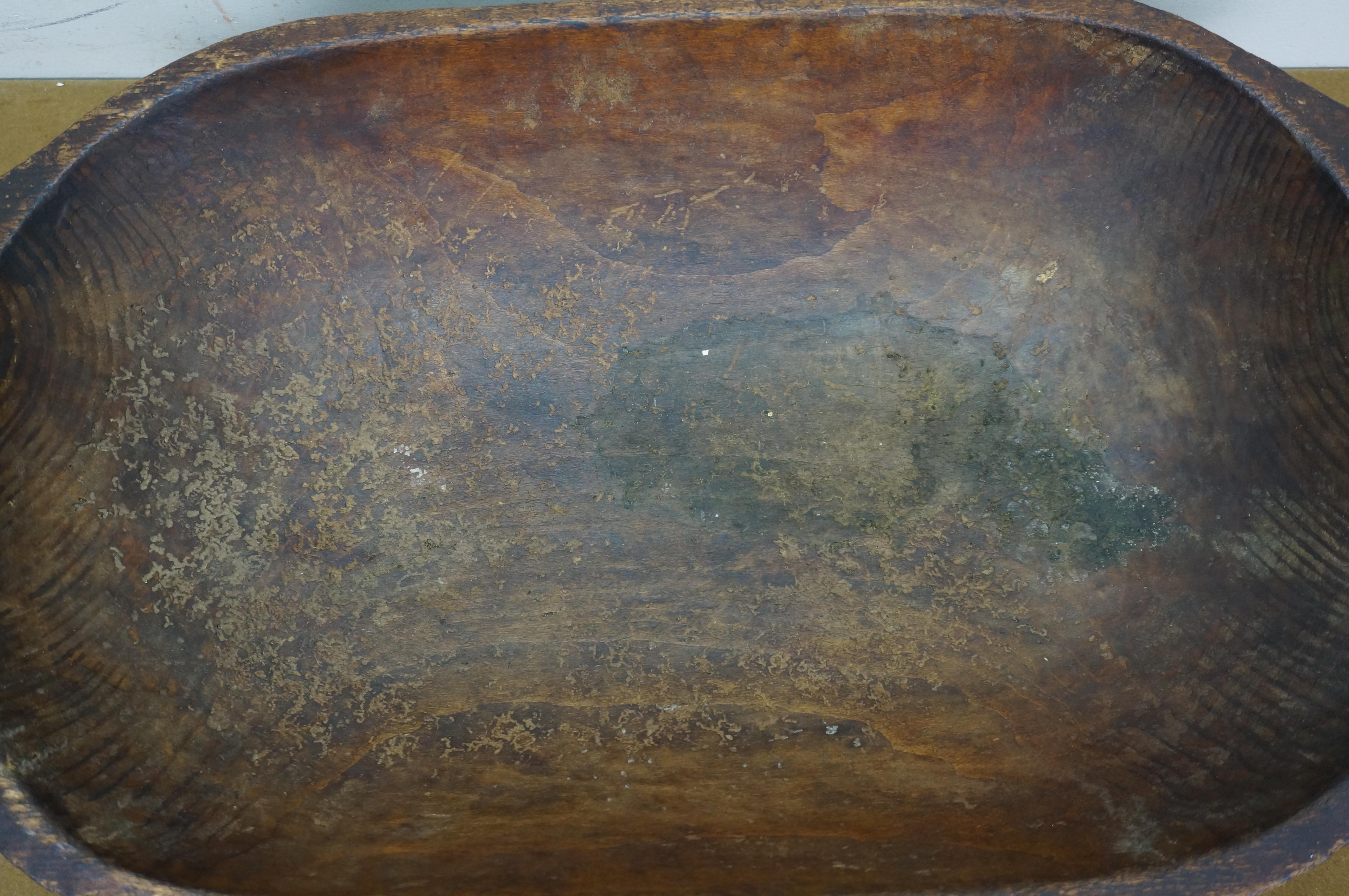 Antique Primitive Oak Farmhouse Dough Bowl Trough Trencher Treen 25