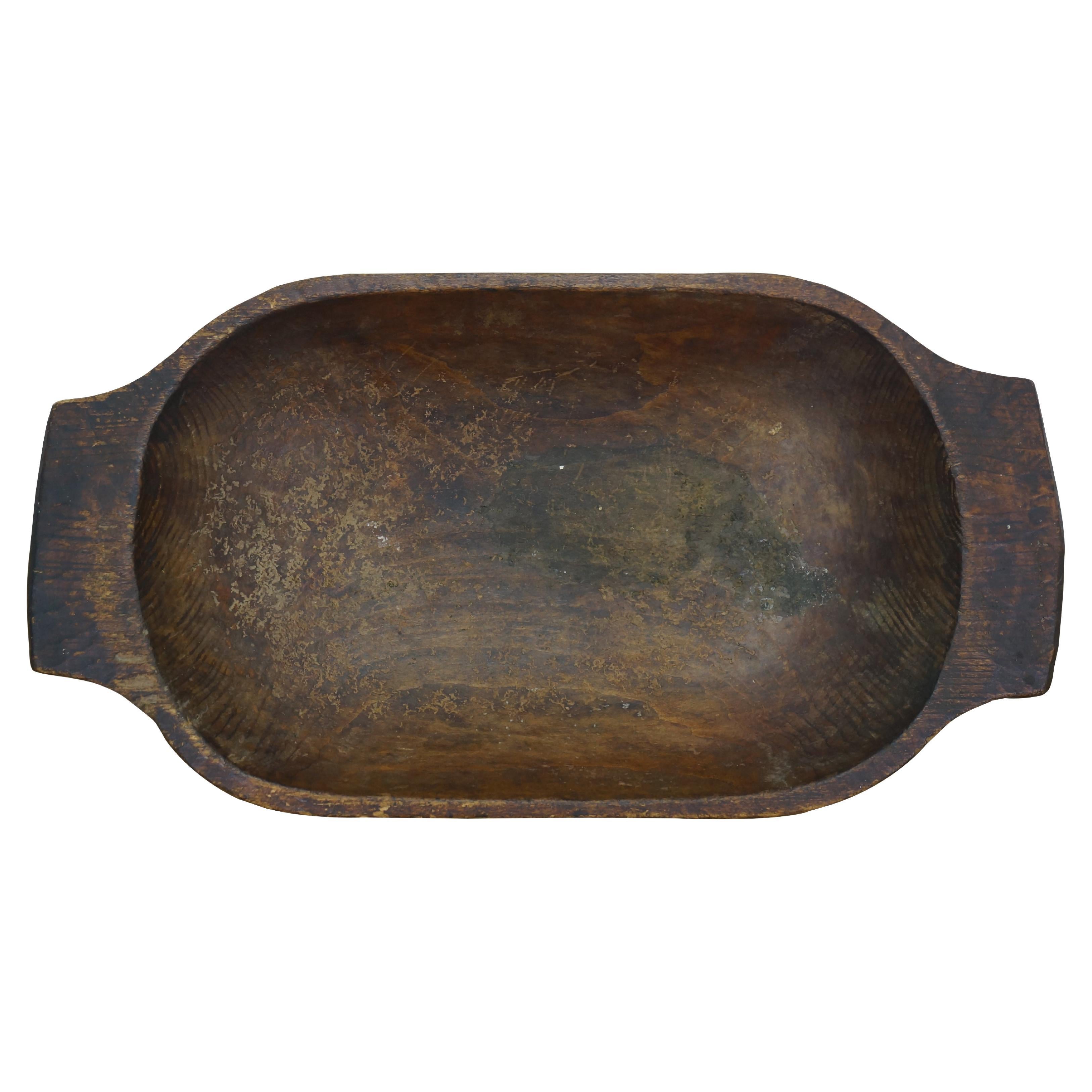 Antique Primitive Oak Farmhouse Dough Bowl Trough Trencher Treen 25" For Sale