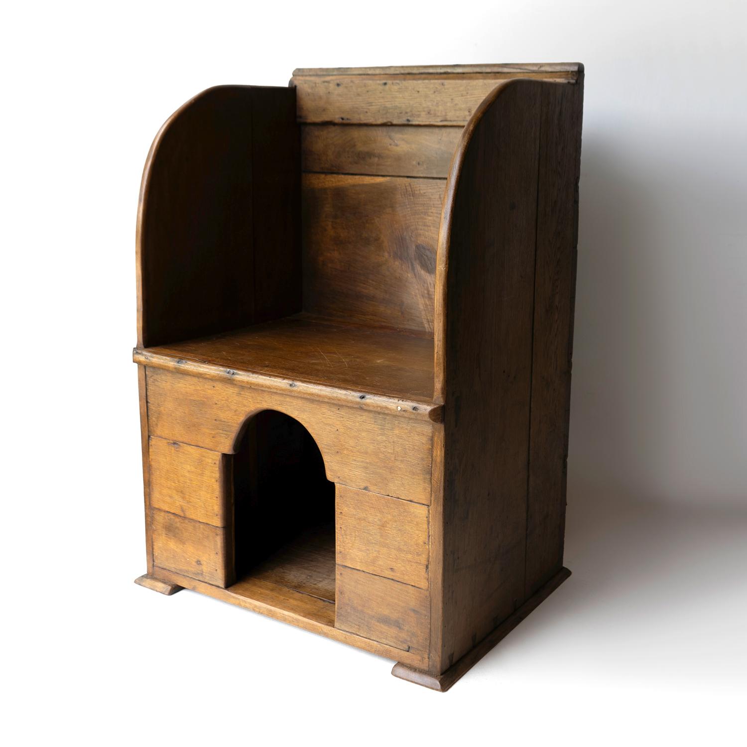 European Antique Primitive Oak Lambing Chair With Integral Dog Kennel, 19th Century