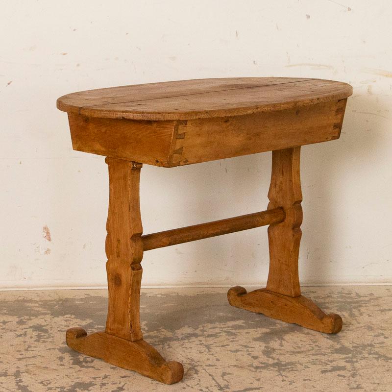 Danish Antique Primitive Oval Pine Side Table with Single Drawer