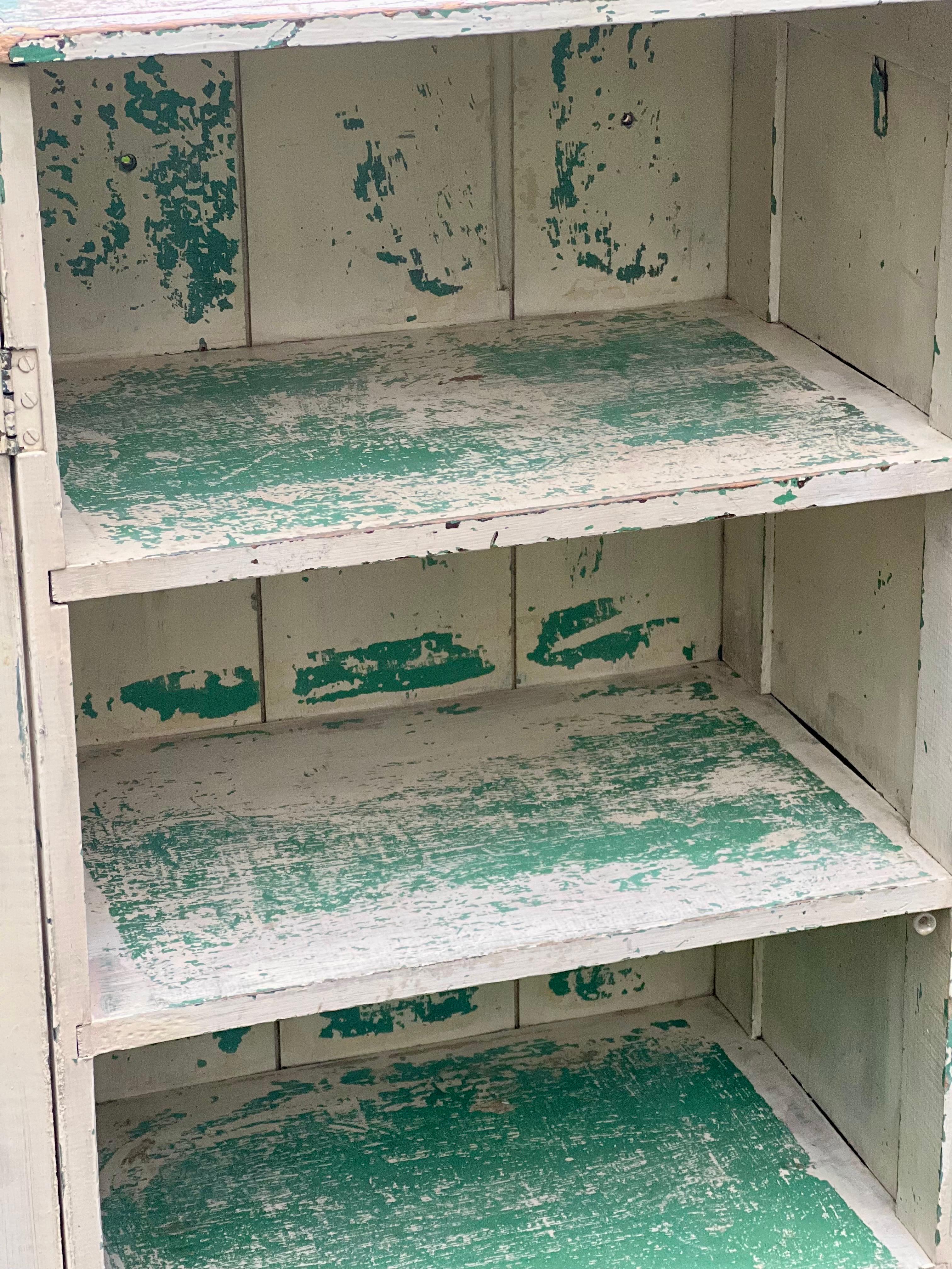 Antique Primitive Painted Wood Cupboard Cabinet with Glass Front Door 2