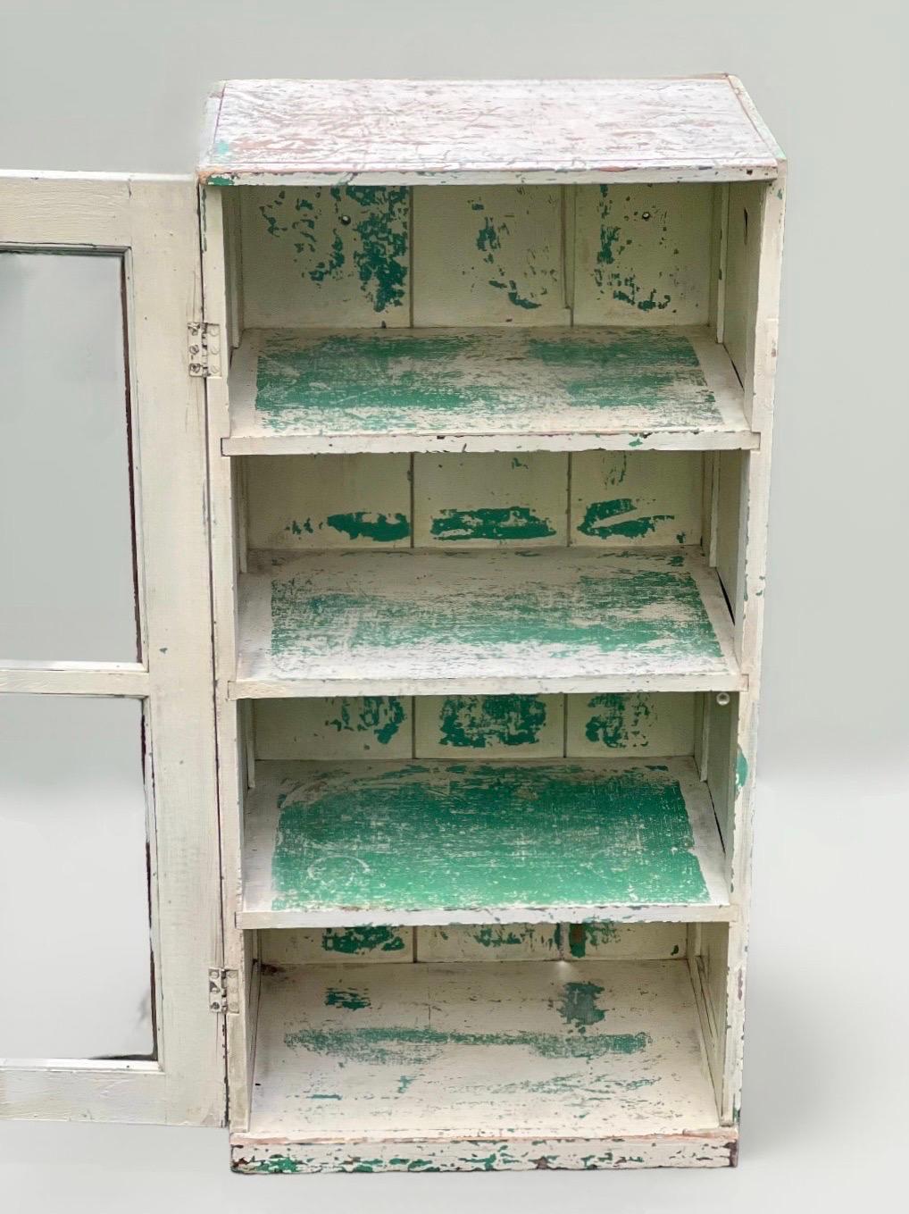 Antique Primitive Painted Wood Cupboard Cabinet with Glass Front Door 3