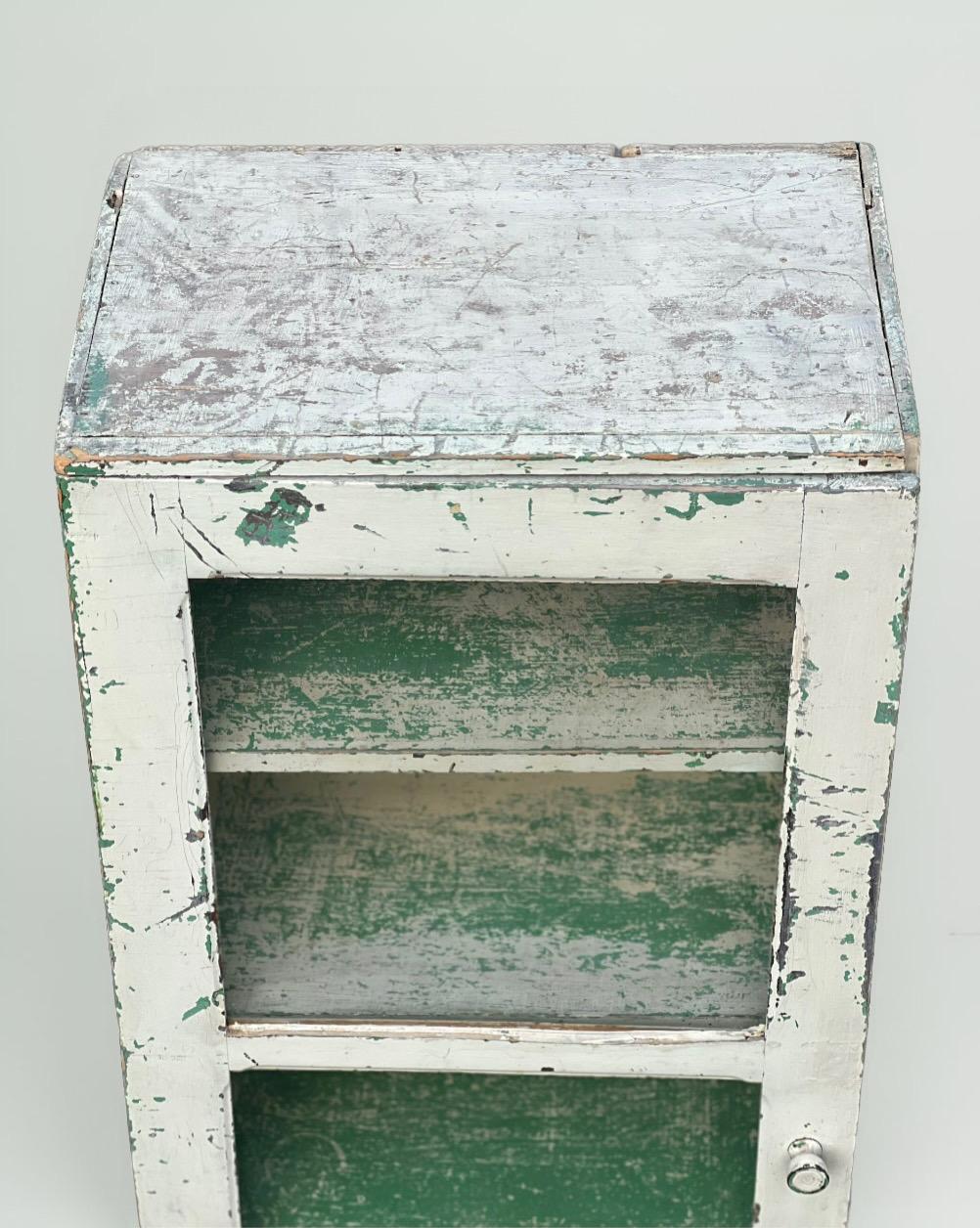 Antique Primitive Painted Wood Cupboard Cabinet with Glass Front Door 4