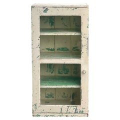 Used Primitive Painted Wood Cupboard Cabinet with Glass Front Door