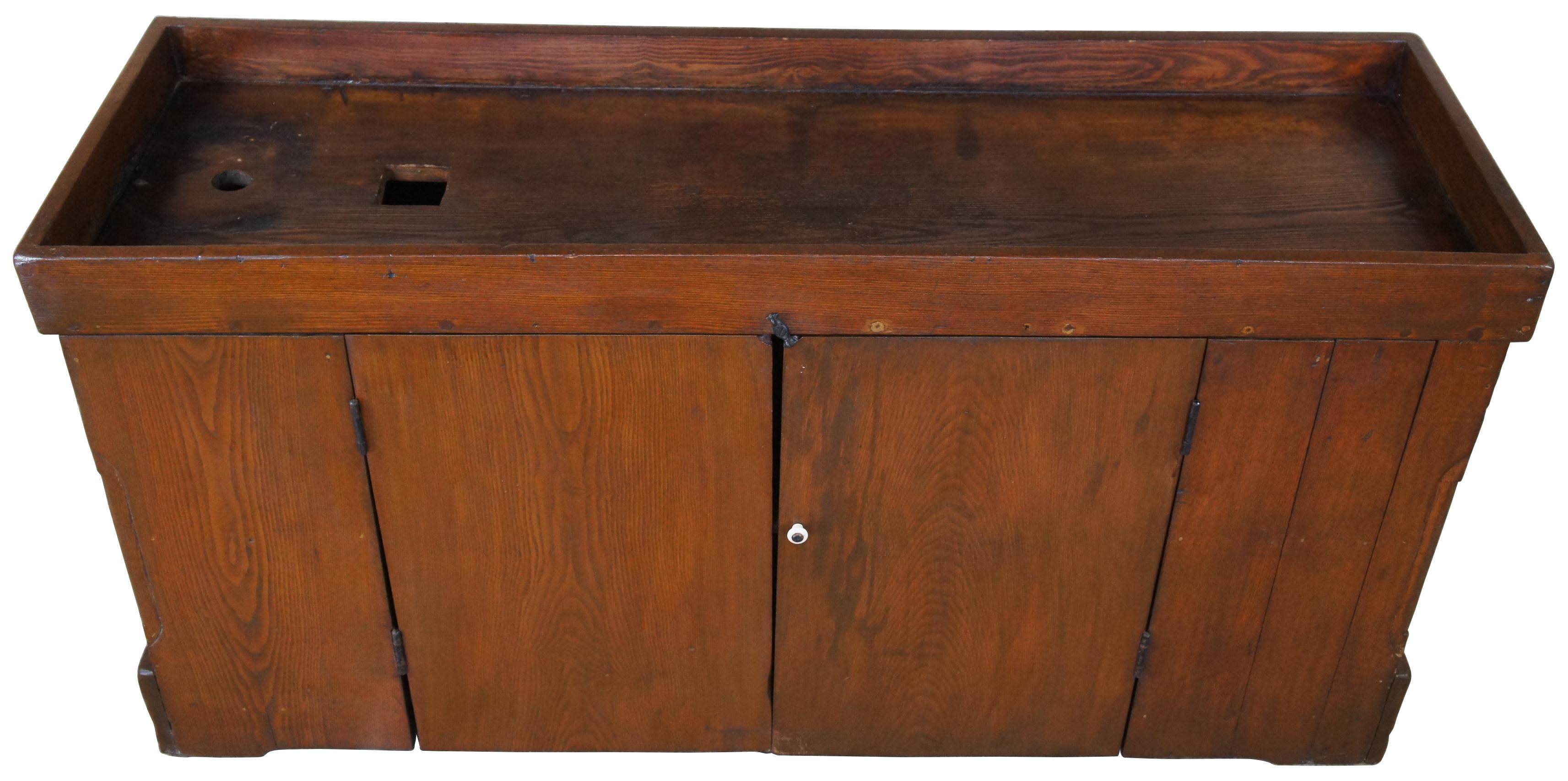 Colonial américain Antique Pine Early American Dry Sink Cabinet Country Farmhouse