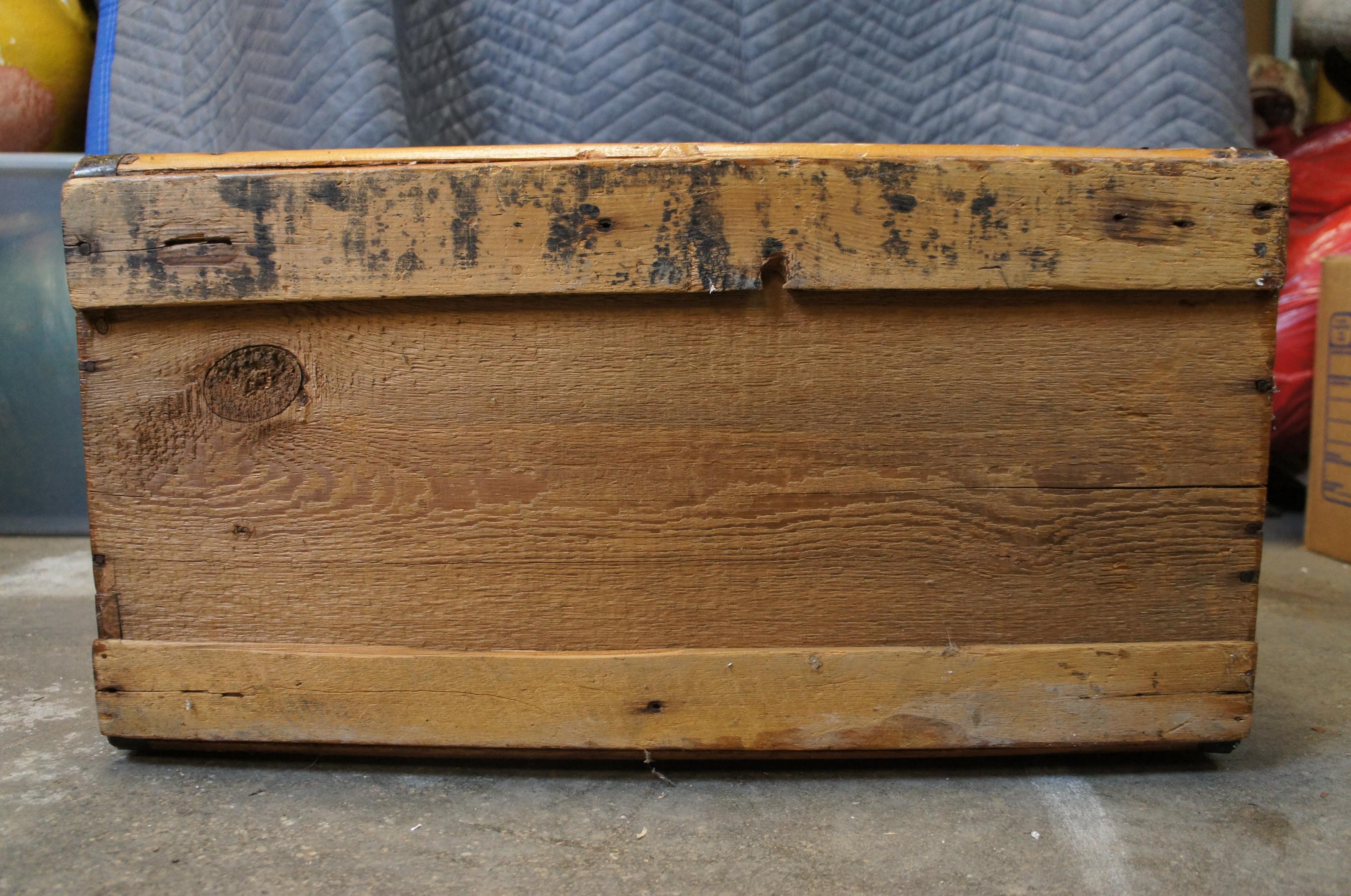Antique Primitive Pine Iron Banded Studded Dome Top Storage Trunk Chest 26