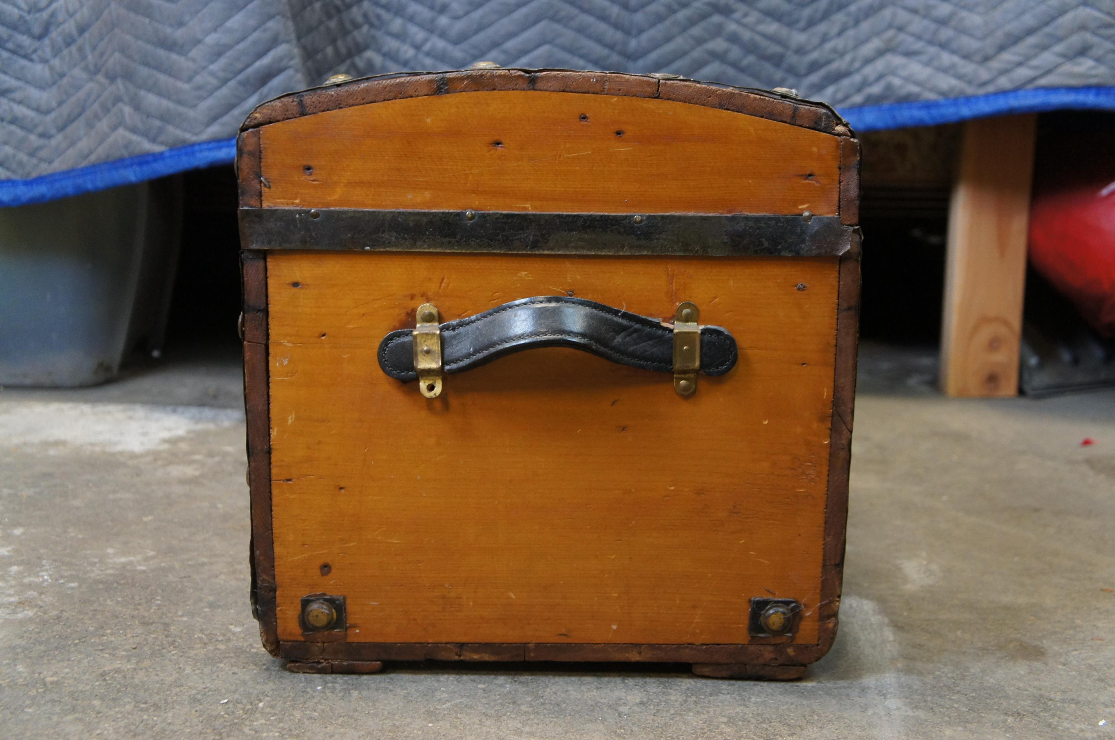 Antique Primitive Pine Iron Banded Studded Dome Top Storage Trunk Chest 26