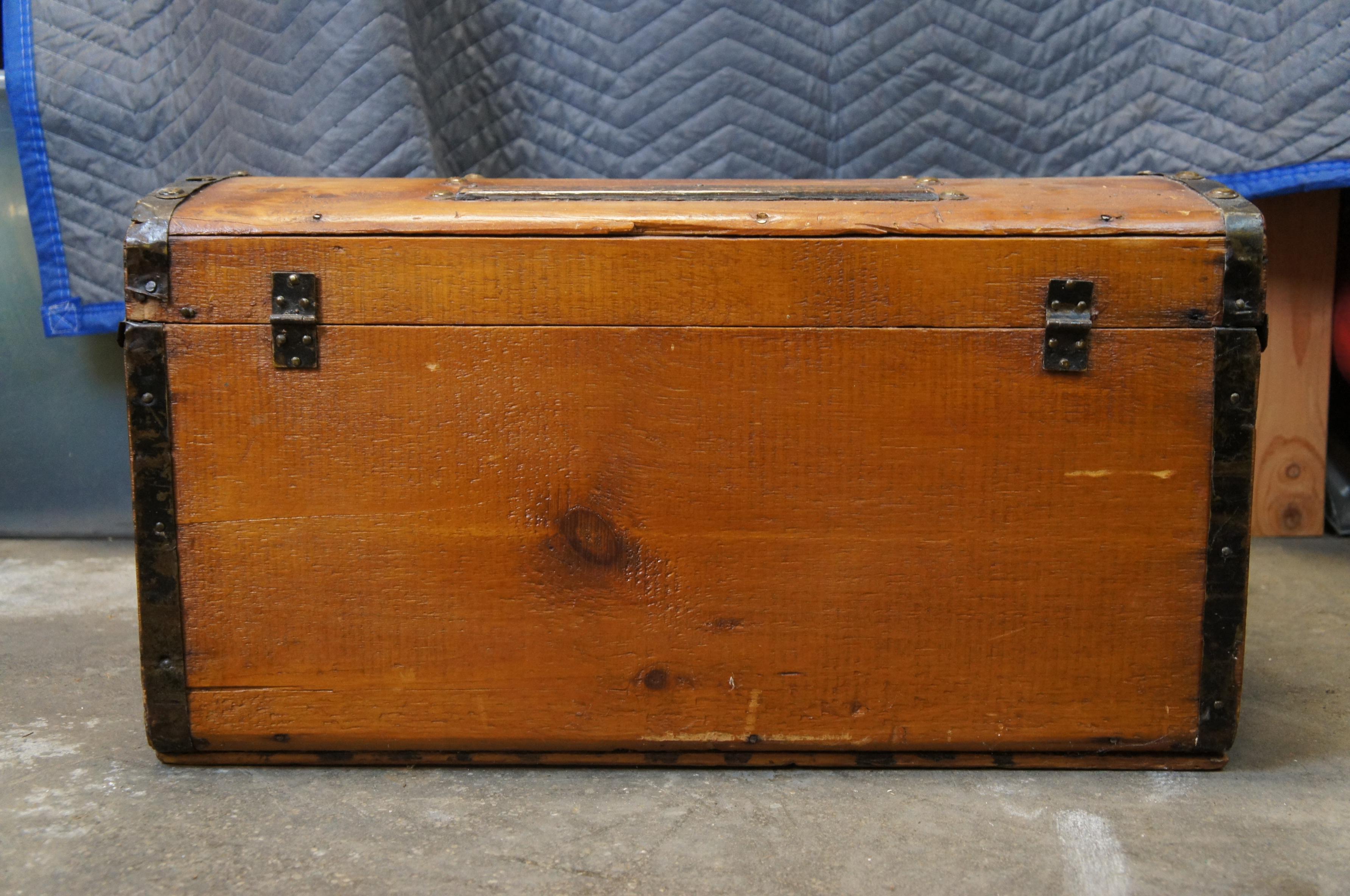 Antique Primitive Pine Iron Banded Studded Dome Top Storage Trunk Chest 26