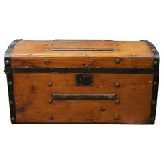 Antique Primitive Pine Iron Banded Studded Dome Top Storage Trunk Chest 26"