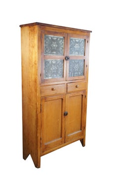 Antique Primitive Pine Punched Tin Country Pie Safe Cabinet Cupboard 73"