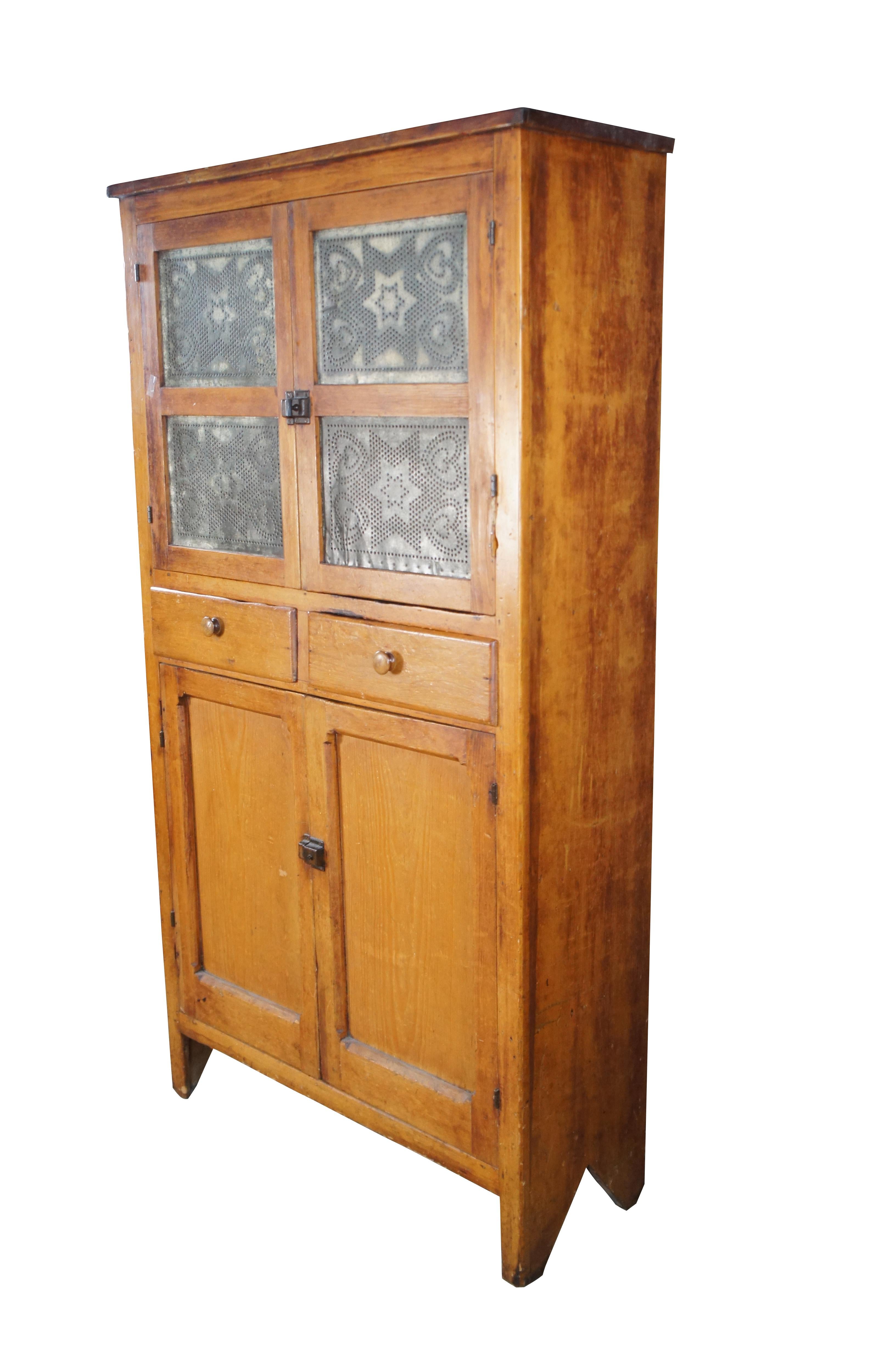 American Antique Primitive Pine Punched Tin Country Pie Safe Cabinet Cupboard 73
