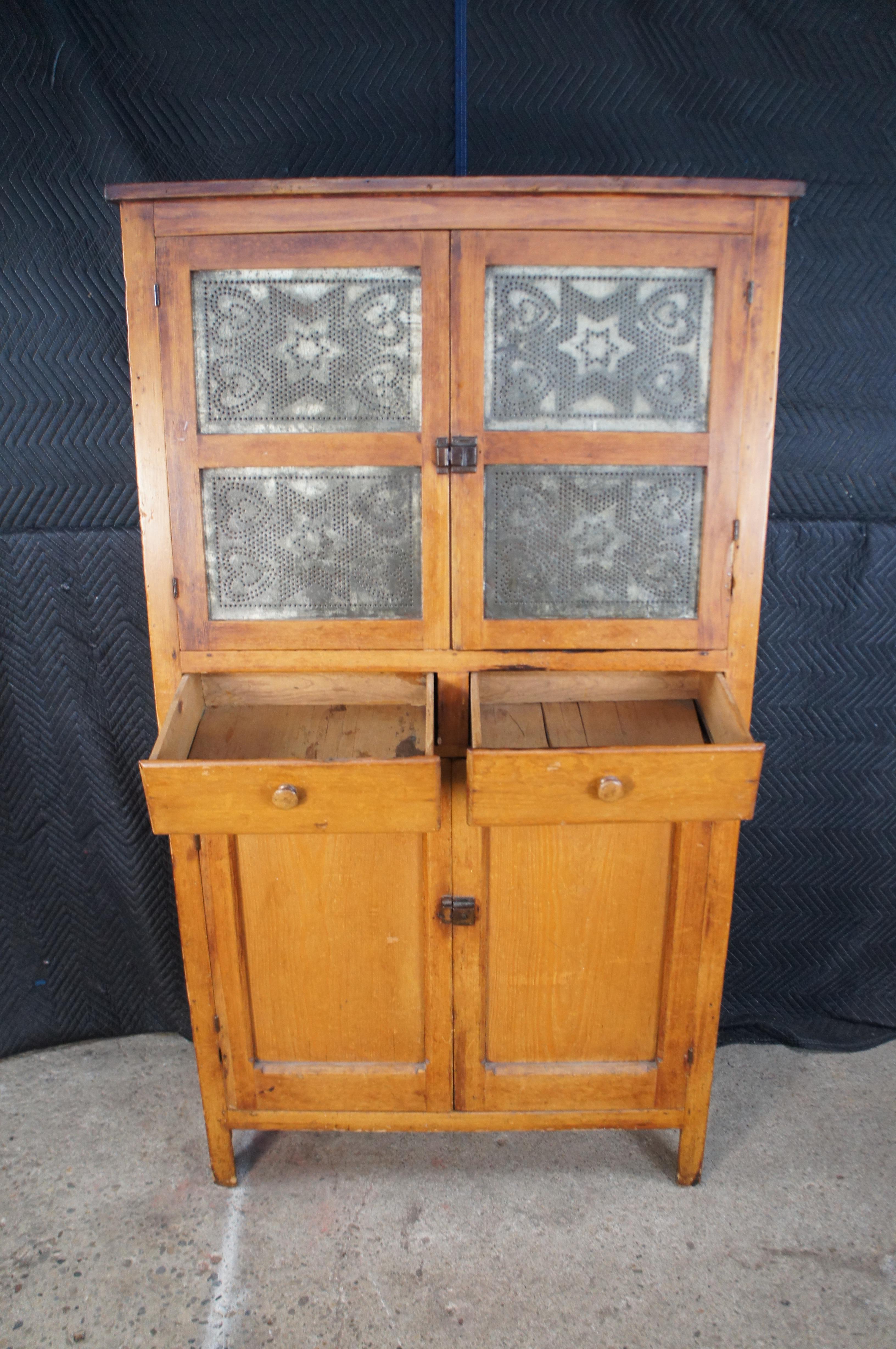 Antique Primitive Pine Punched Tin Country Pie Safe Cabinet Cupboard 73