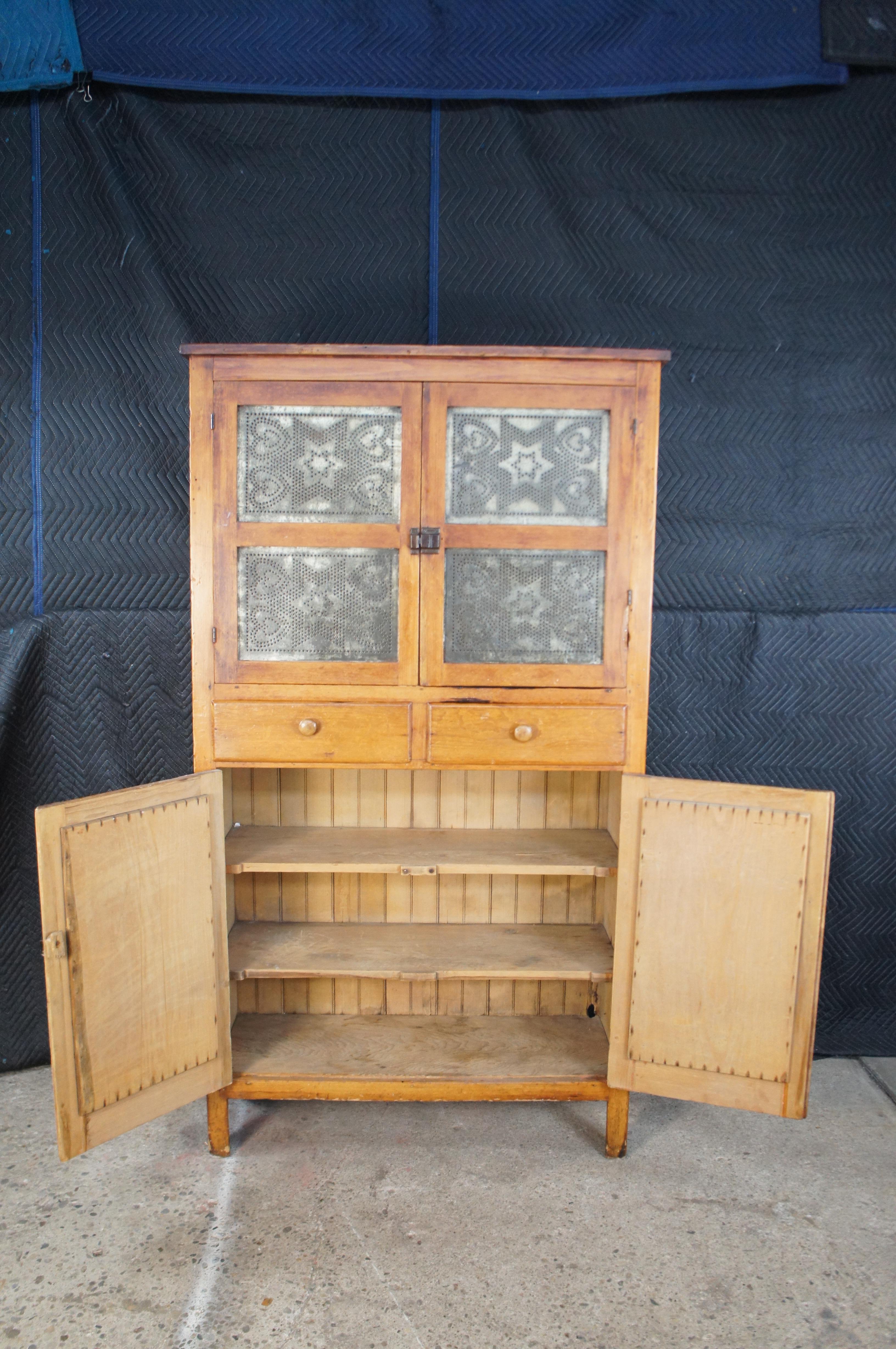 Antique Primitive Pine Punched Tin Country Pie Safe Cabinet Cupboard 73