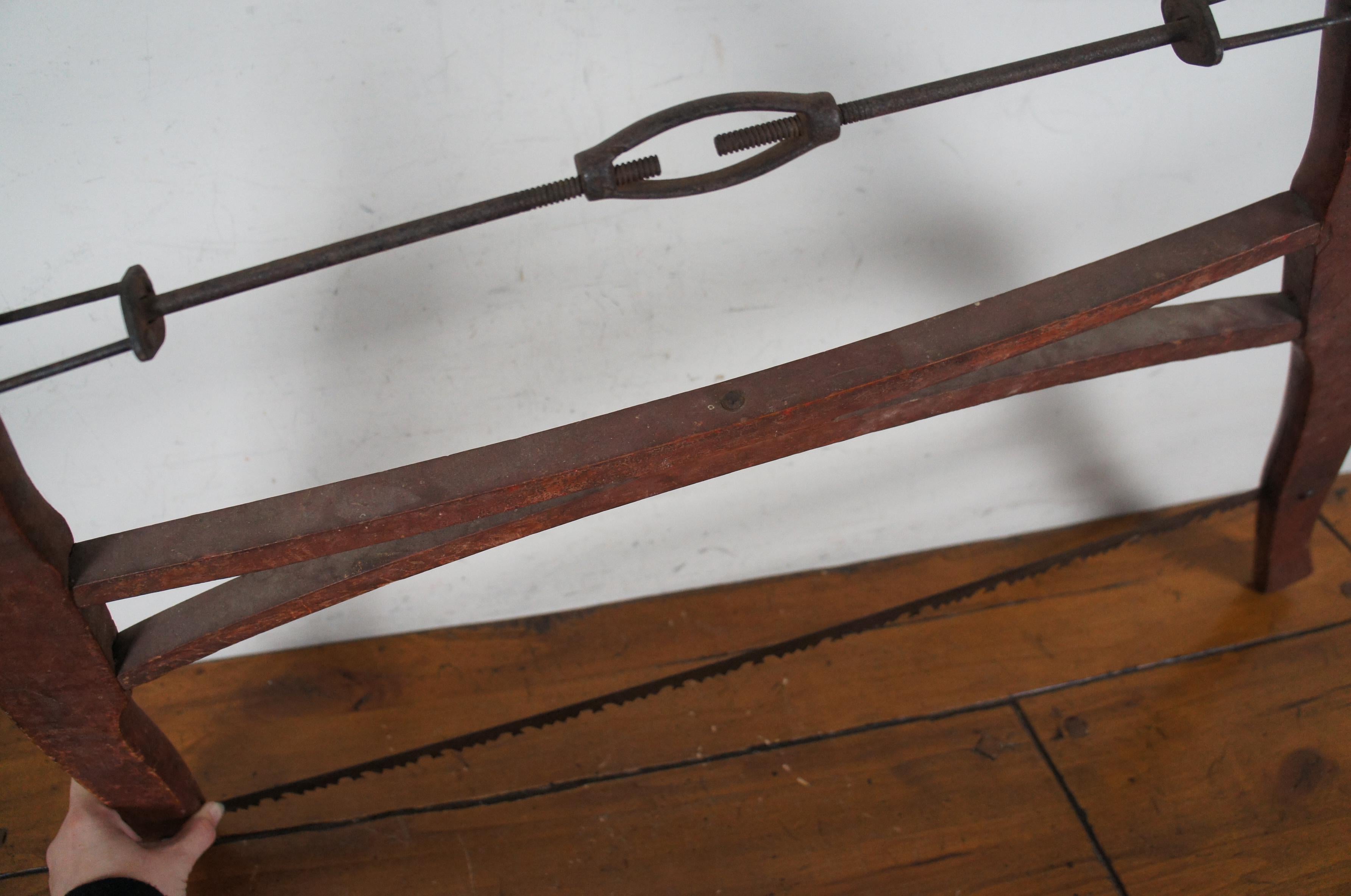 Antique Primitive Red Painted Farmhouse Cross Cut Bow Buck Saw Tool 34