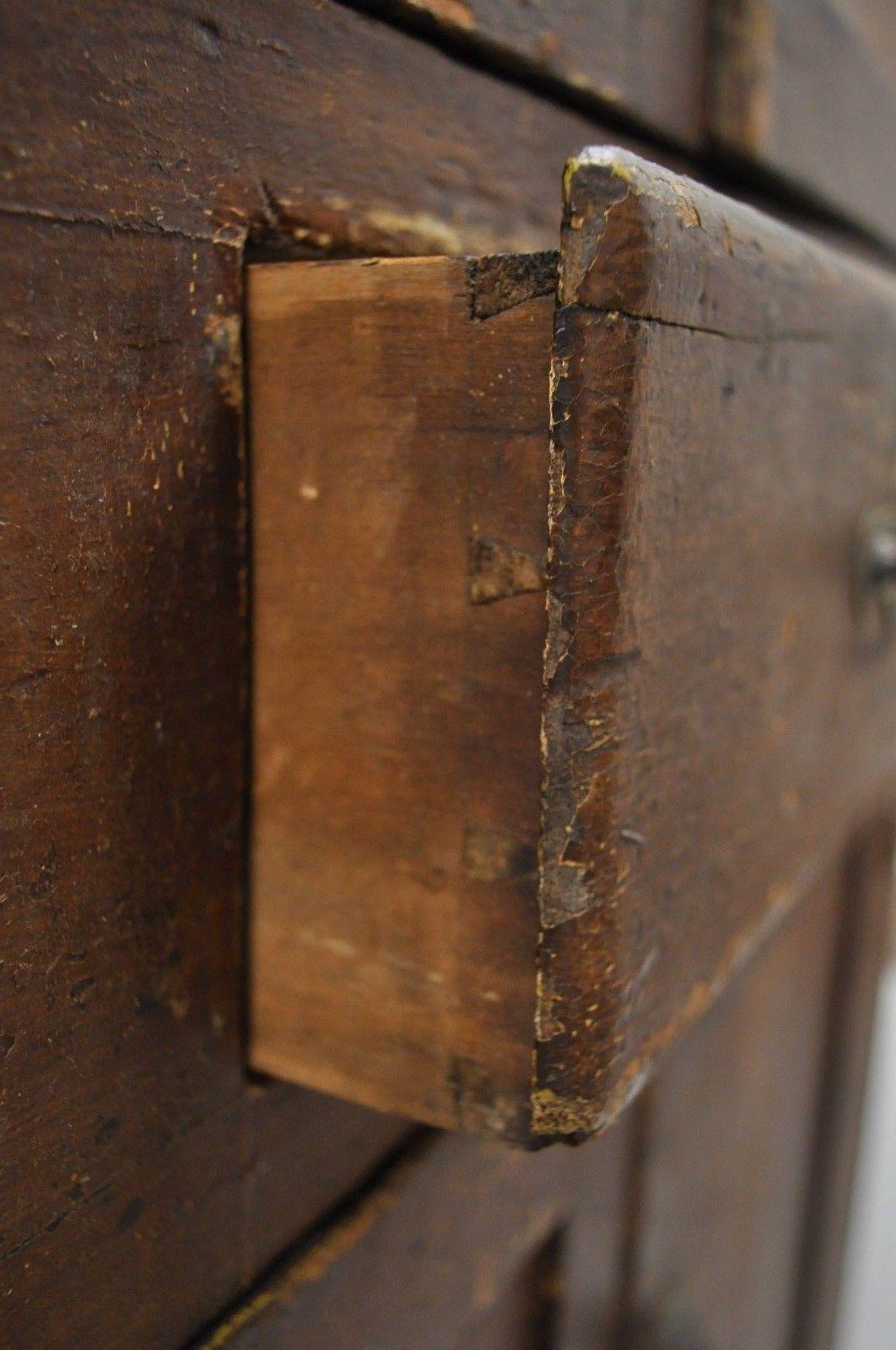 Wood Antique Primitive Rustic Brown Distressed Painted Corner Cupboard Cabinet