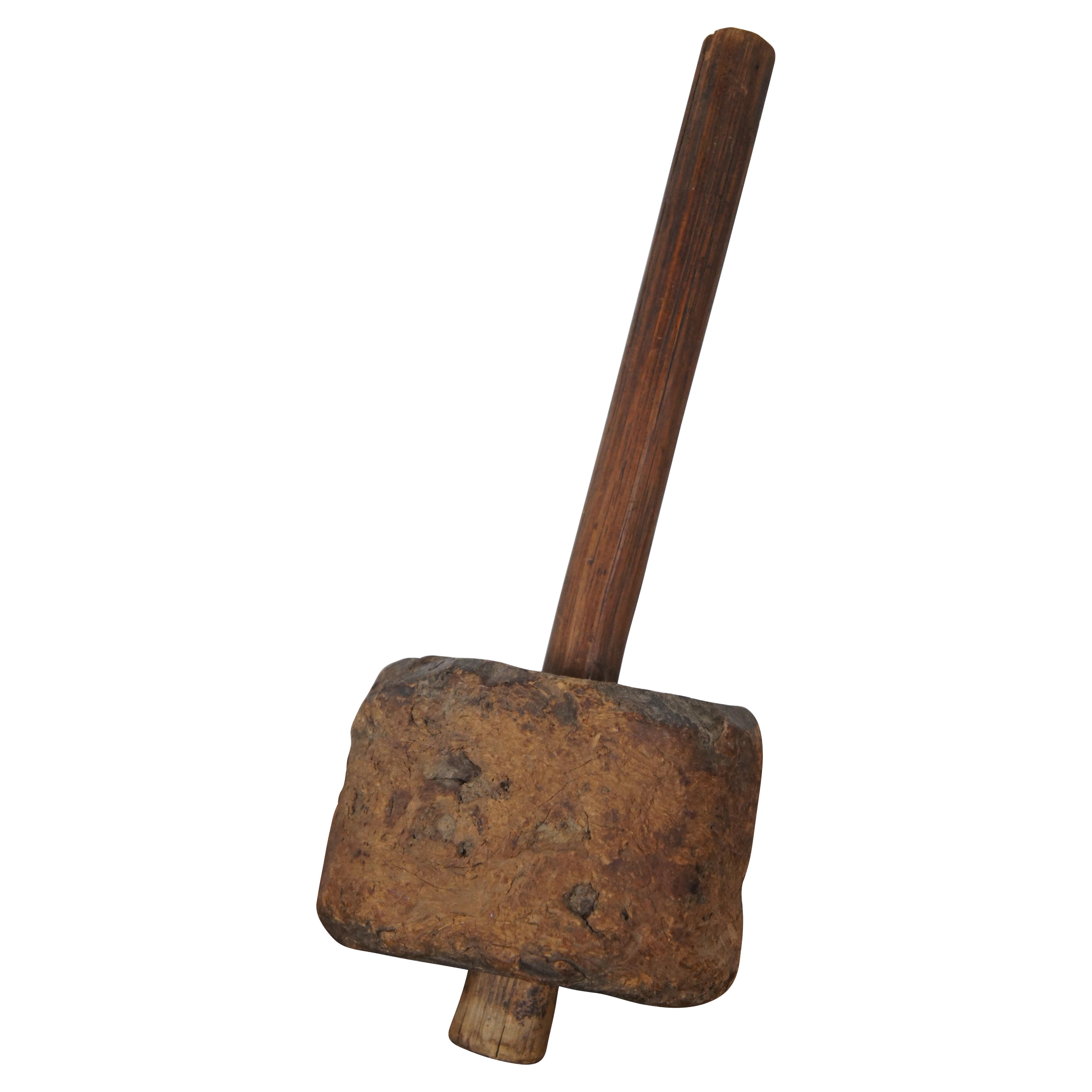 Antique Primitive Rustic Burl Wood Sledge Hammer Carpenter Mallet