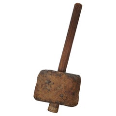 Antique Primitive Rustic Burl Wood Sledge Hammer Carpenter Mallet