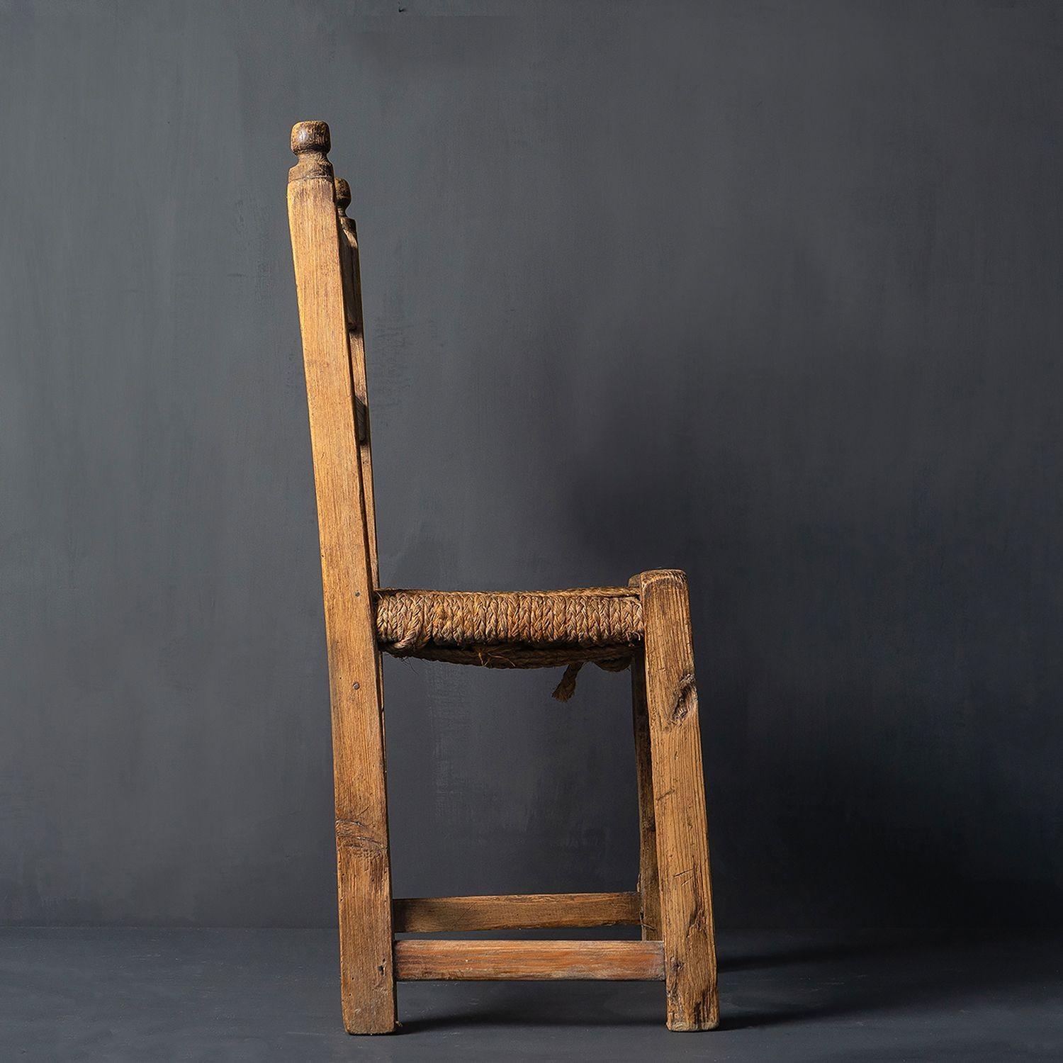 Antique Primitive Rustic Carved Spanish Rush  Seat Chair  6