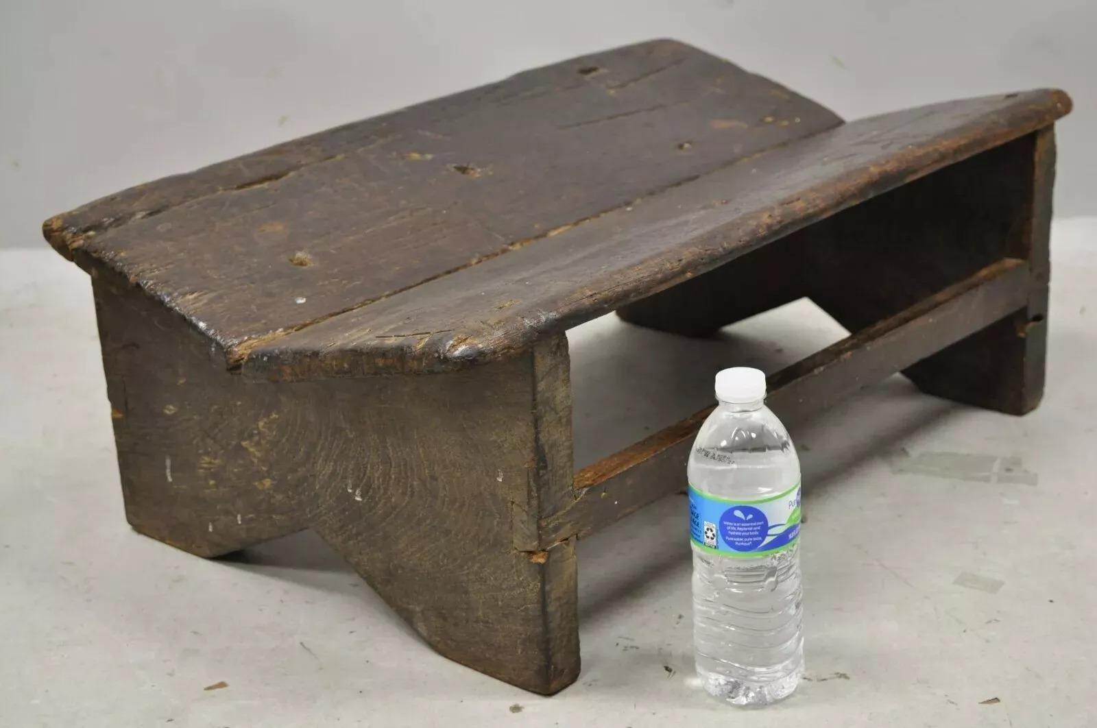 Antike primitive rustikalen Französisch Land solide Planke Holz Fußhocker Hocker Ottoman im Angebot 4
