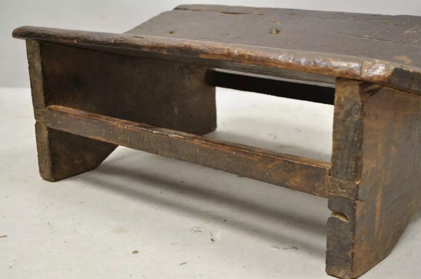 Antike primitive rustikalen Französisch Land solide Planke Holz Fußhocker Hocker Ottoman im Angebot 3