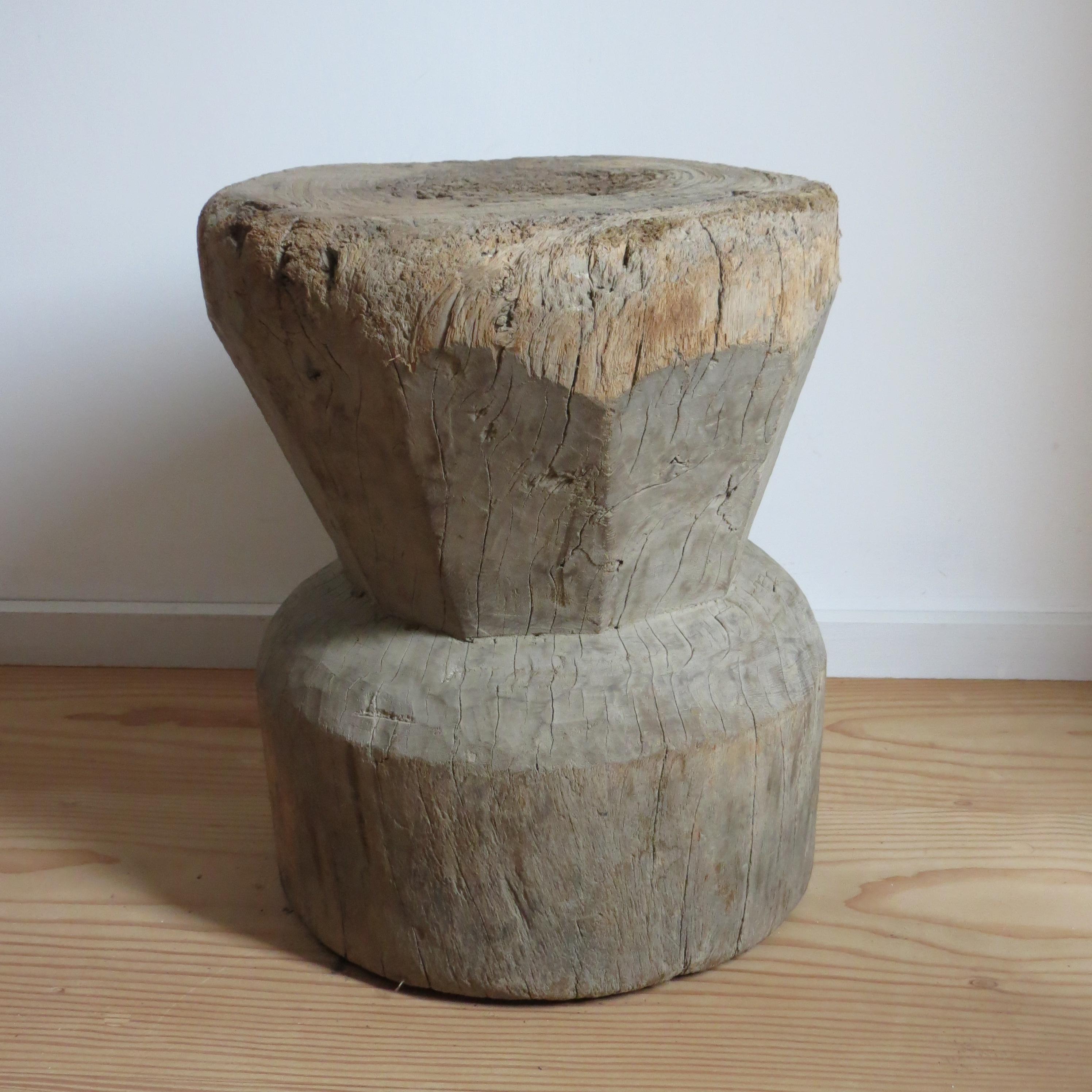 Antique Primitive Rustic Large Mortar wooden chunky table or Stool African For Sale 6